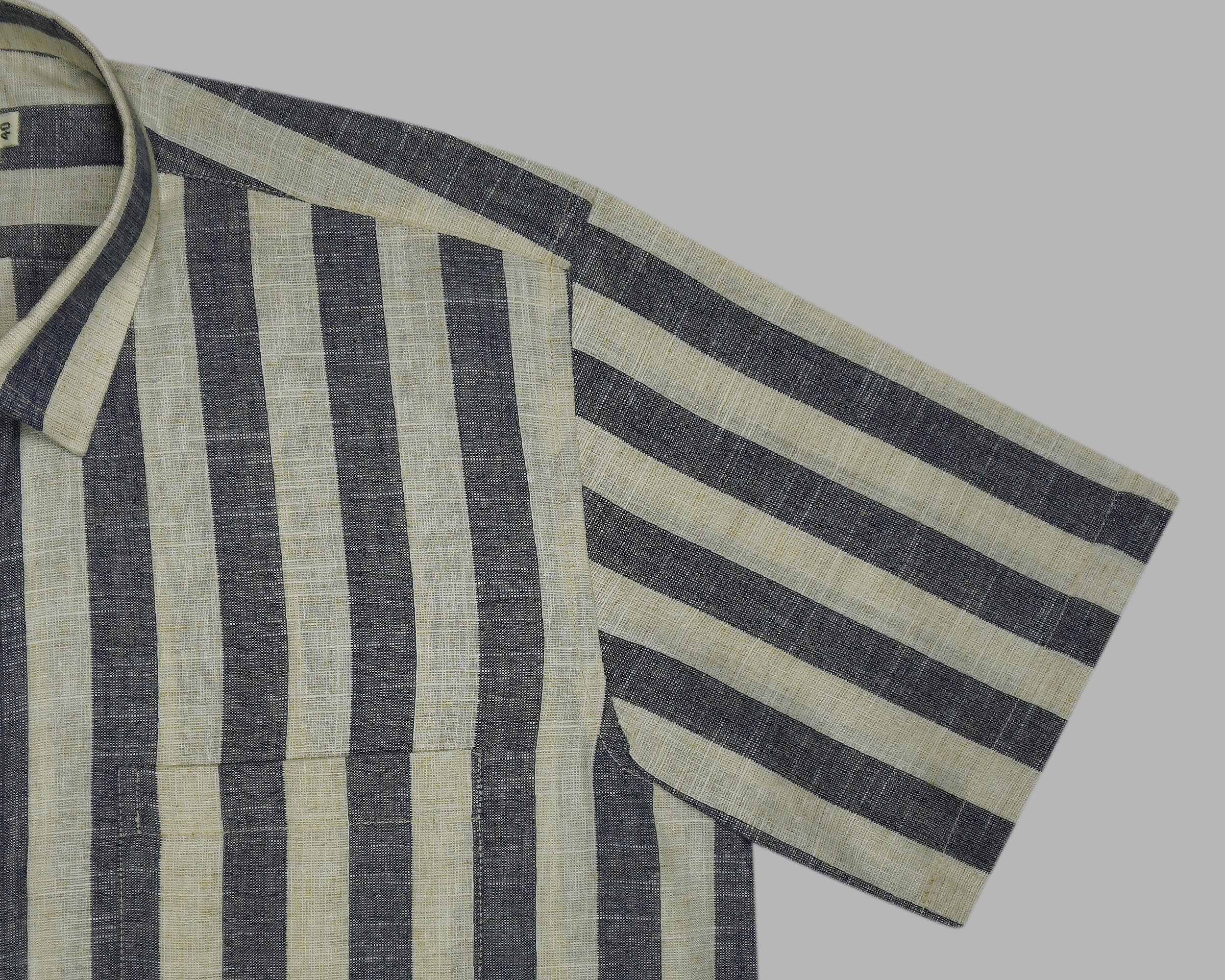 Men's Cotton Linen Striped Half Sleeves Shirts (Blue)