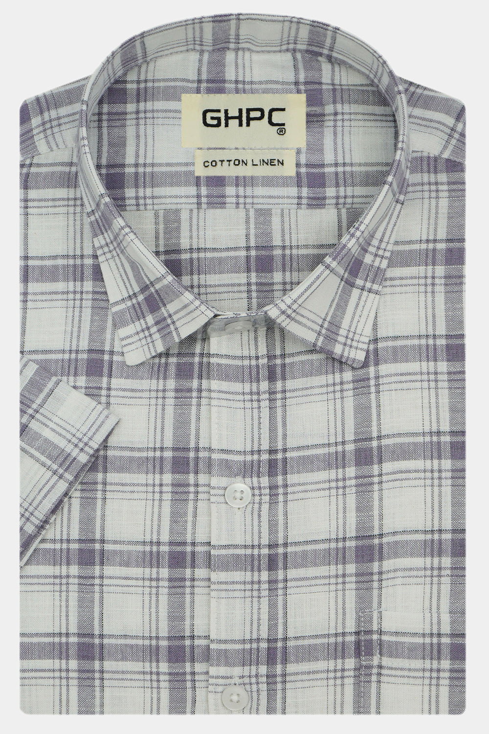 Men's Cotton Linen Checkered Half Sleeves Shirt (Purple)