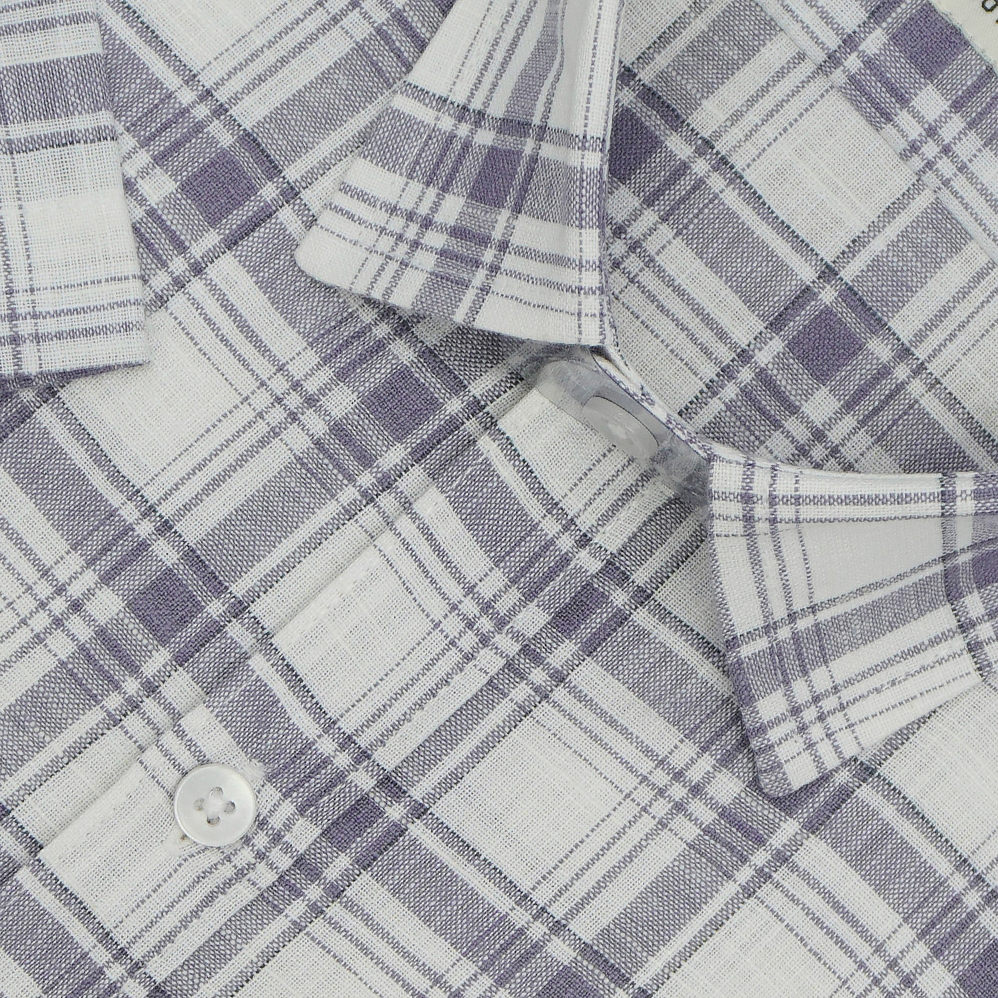 Men's Cotton Linen Checkered Half Sleeves Shirt (Purple)