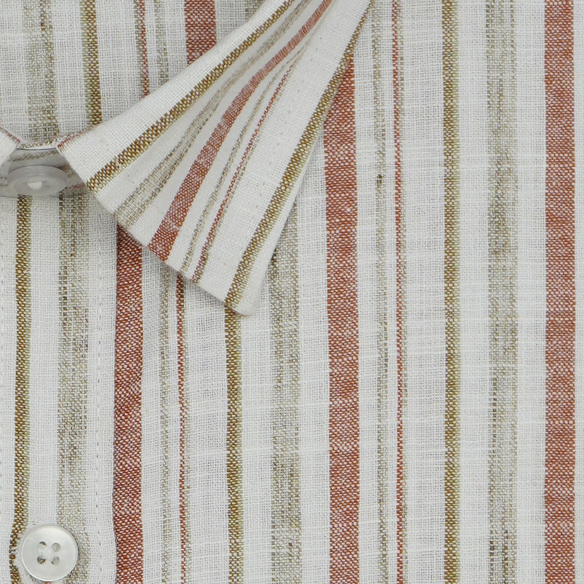 Men's Cotton Linen Striped Half Sleeves Shirt (Rust)