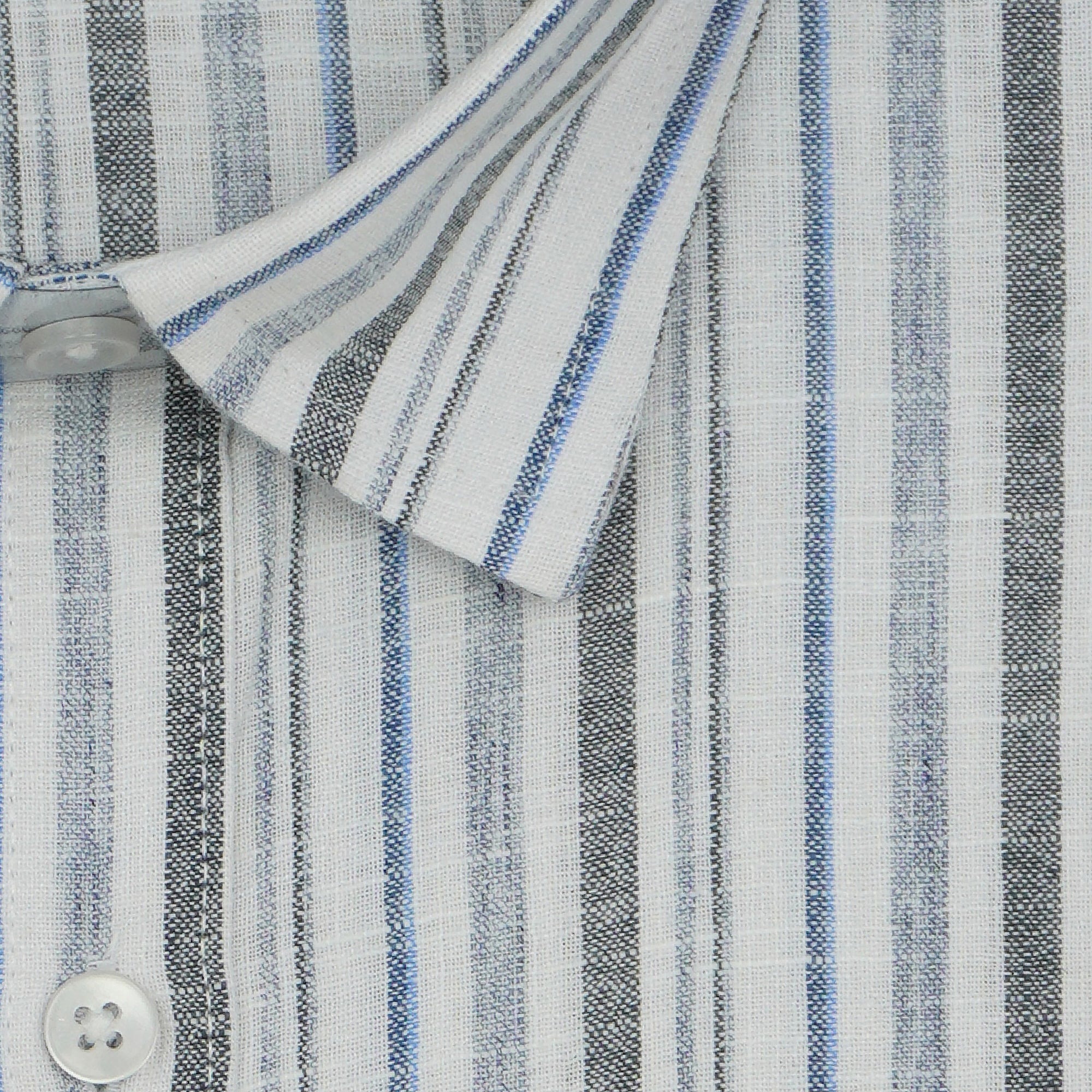 Men's Cotton Linen Striped Half Sleeves Shirt (Blue)