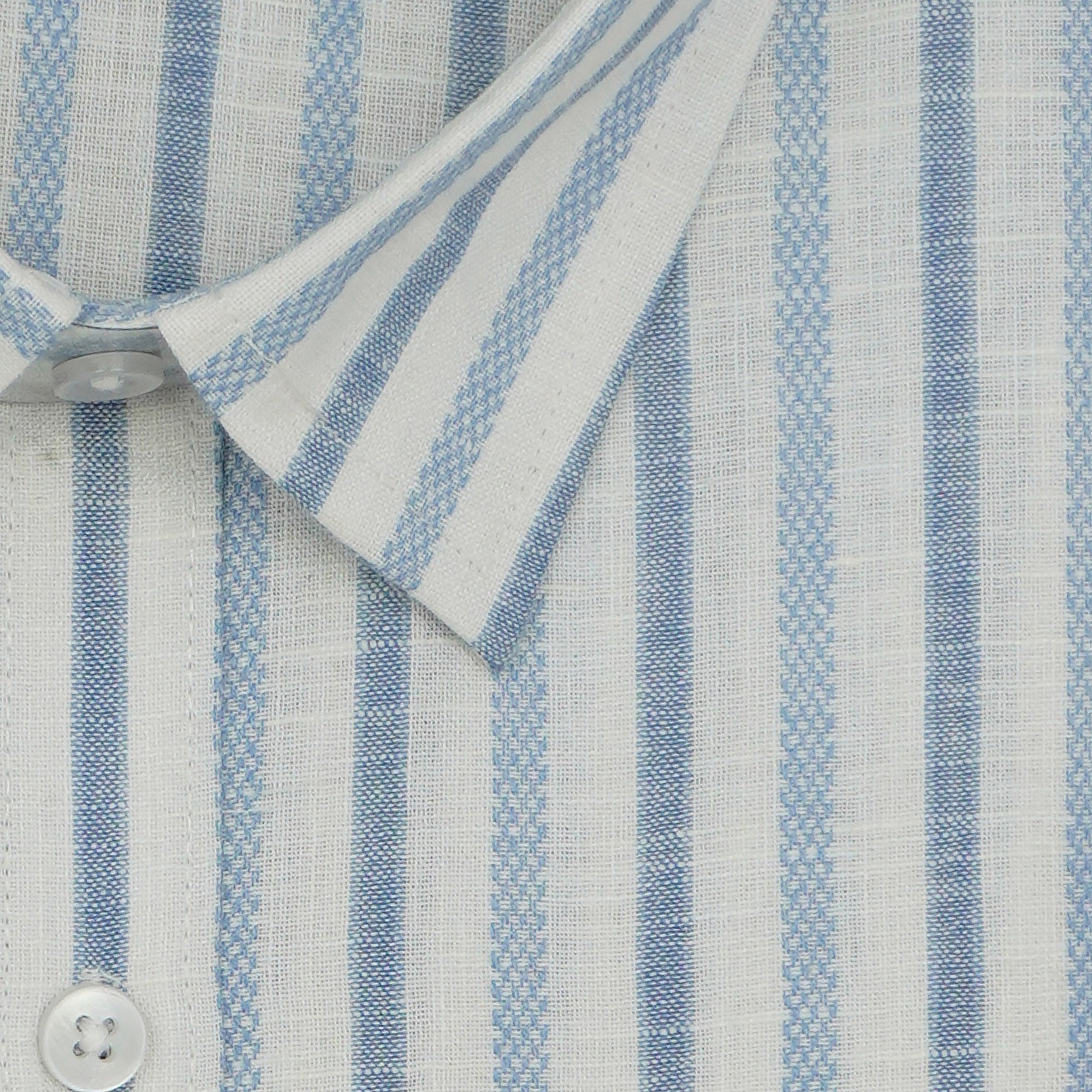 Men's Cotton Linen Striped Half Sleeves Shirt (Blue)