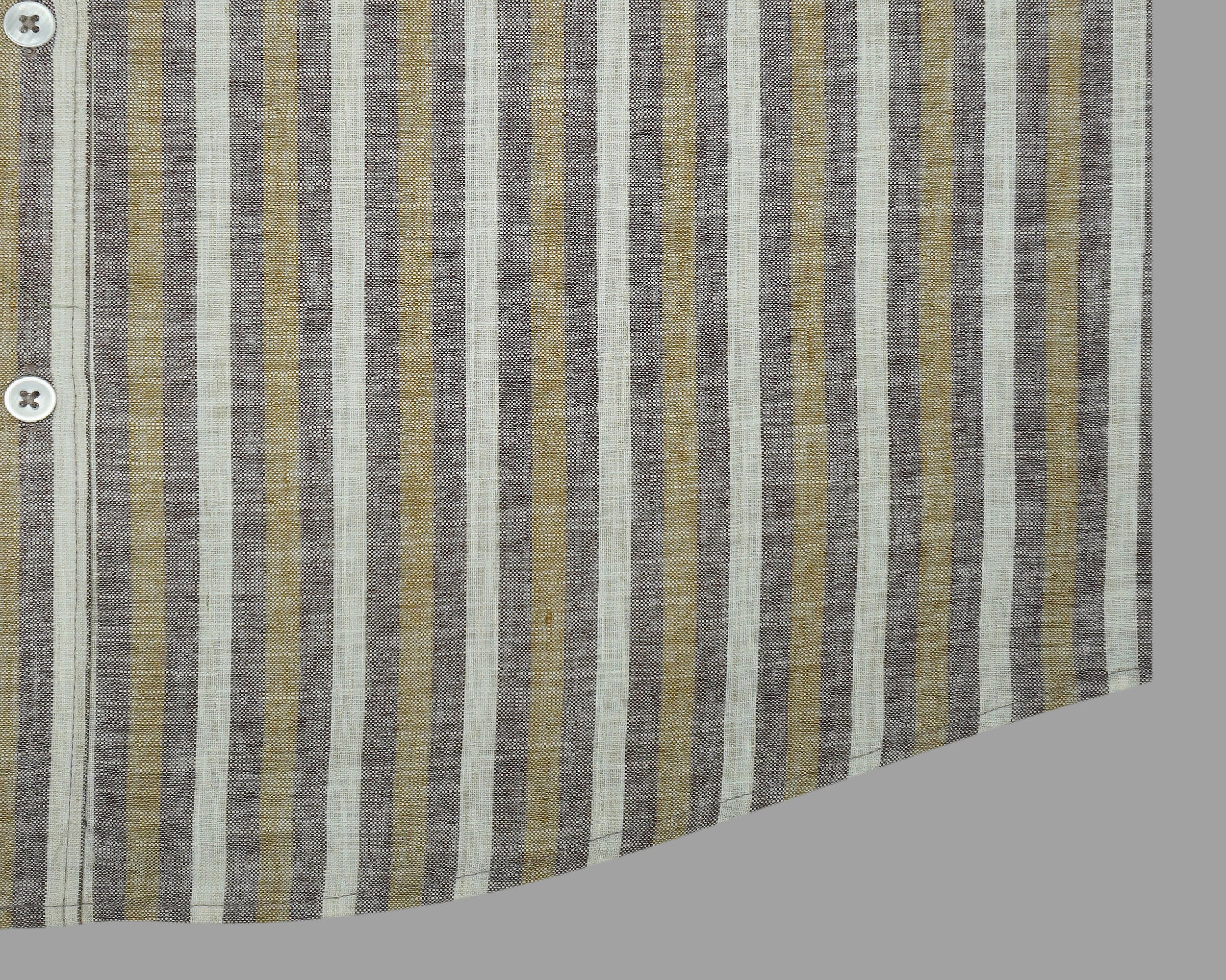 Men's Cotton Linen Striped Half Sleeves Shirt (Brown)