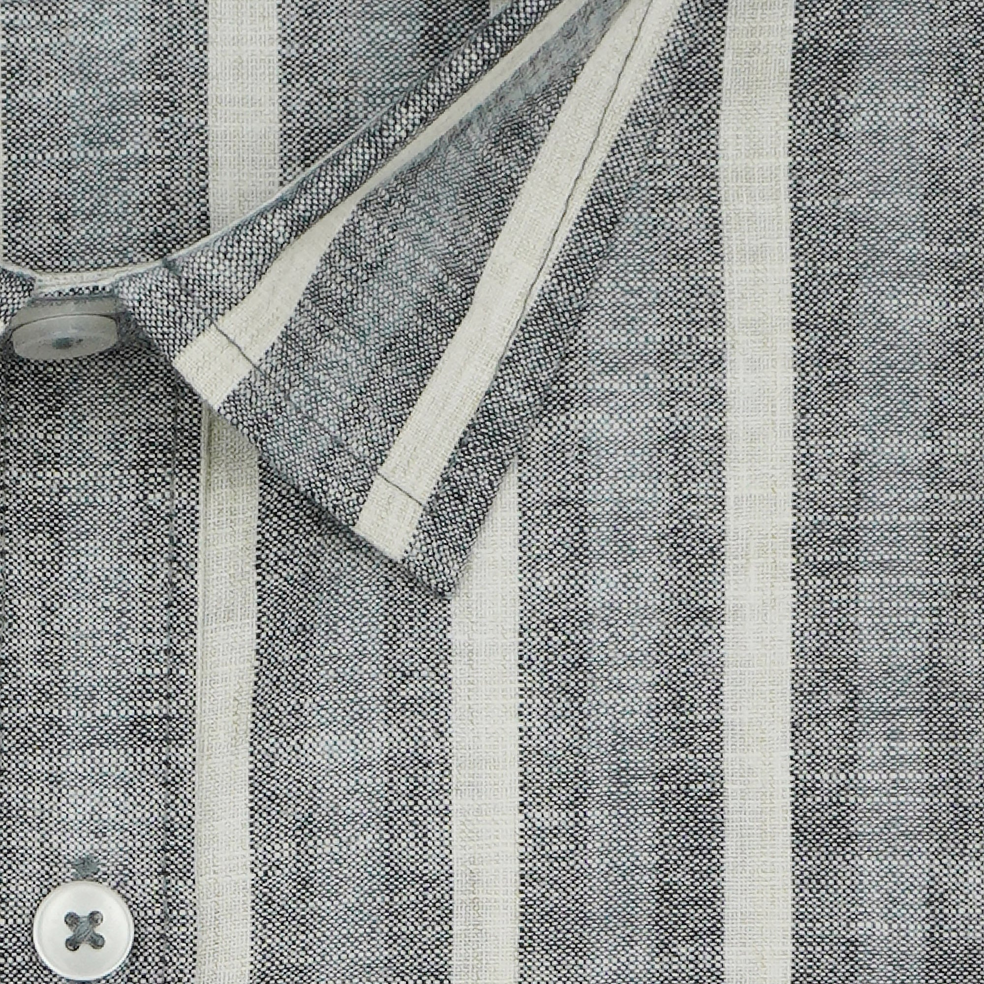 Men's Cotton Linen Striped Half Sleeves Shirt (Grey)