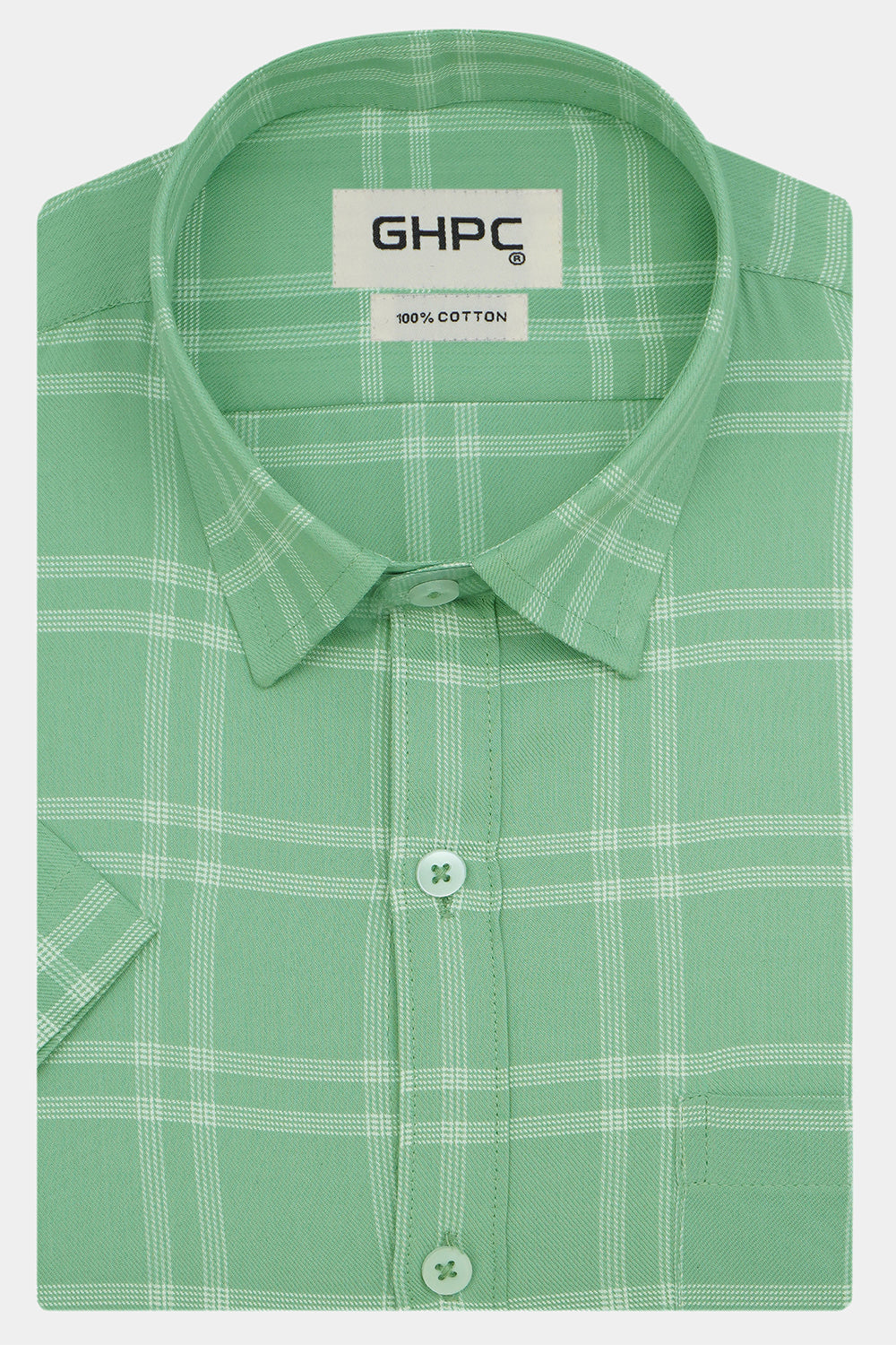 Men's 100% Cotton Checkered Half Sleeves Shirts (Green)