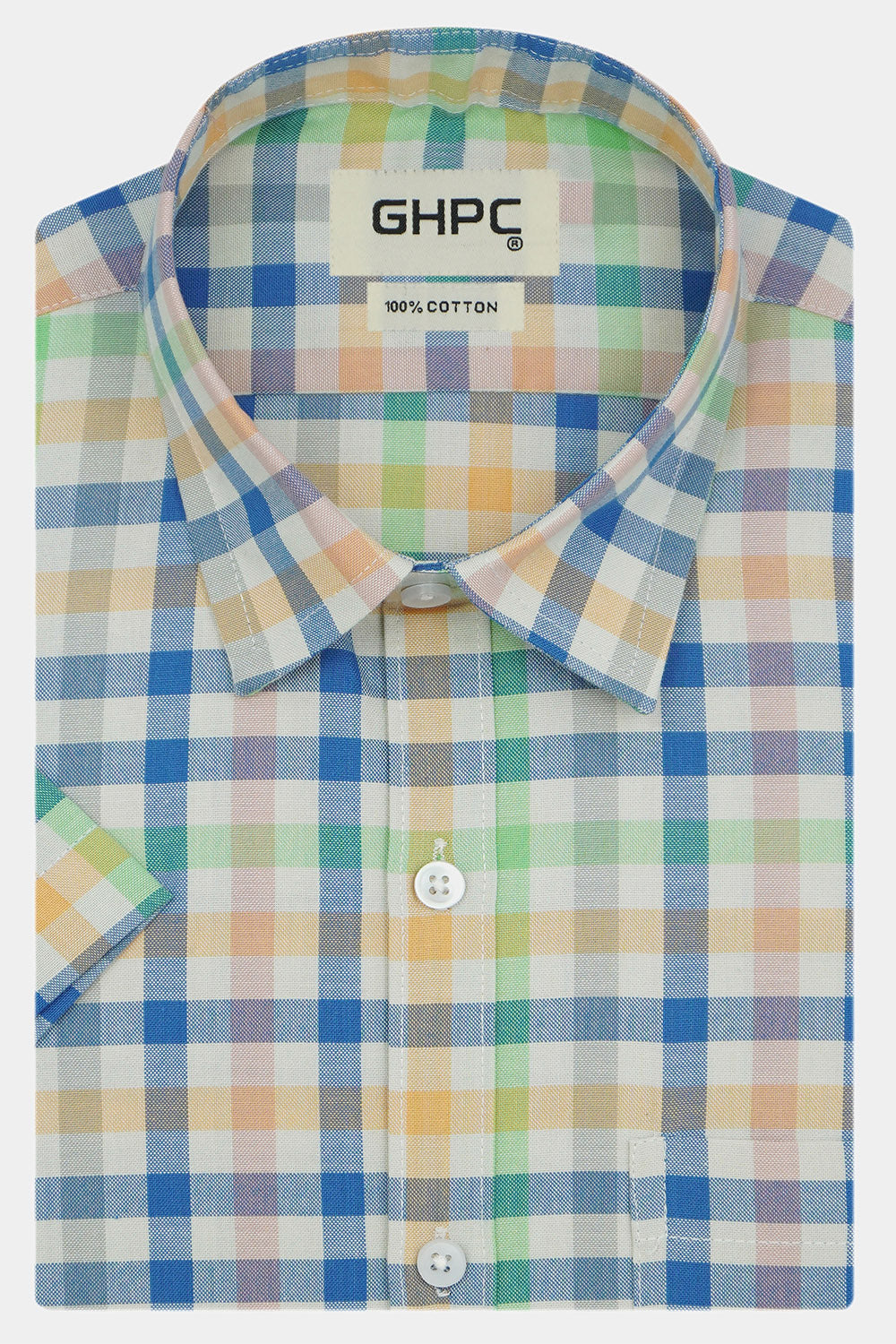 Men's 100% Cotton Checkered Half Sleeves Shirts (Multicolor)