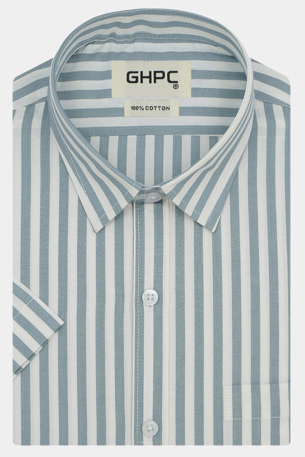 Men's 100% Cotton Striped Half Sleeves Shirts (Grey)