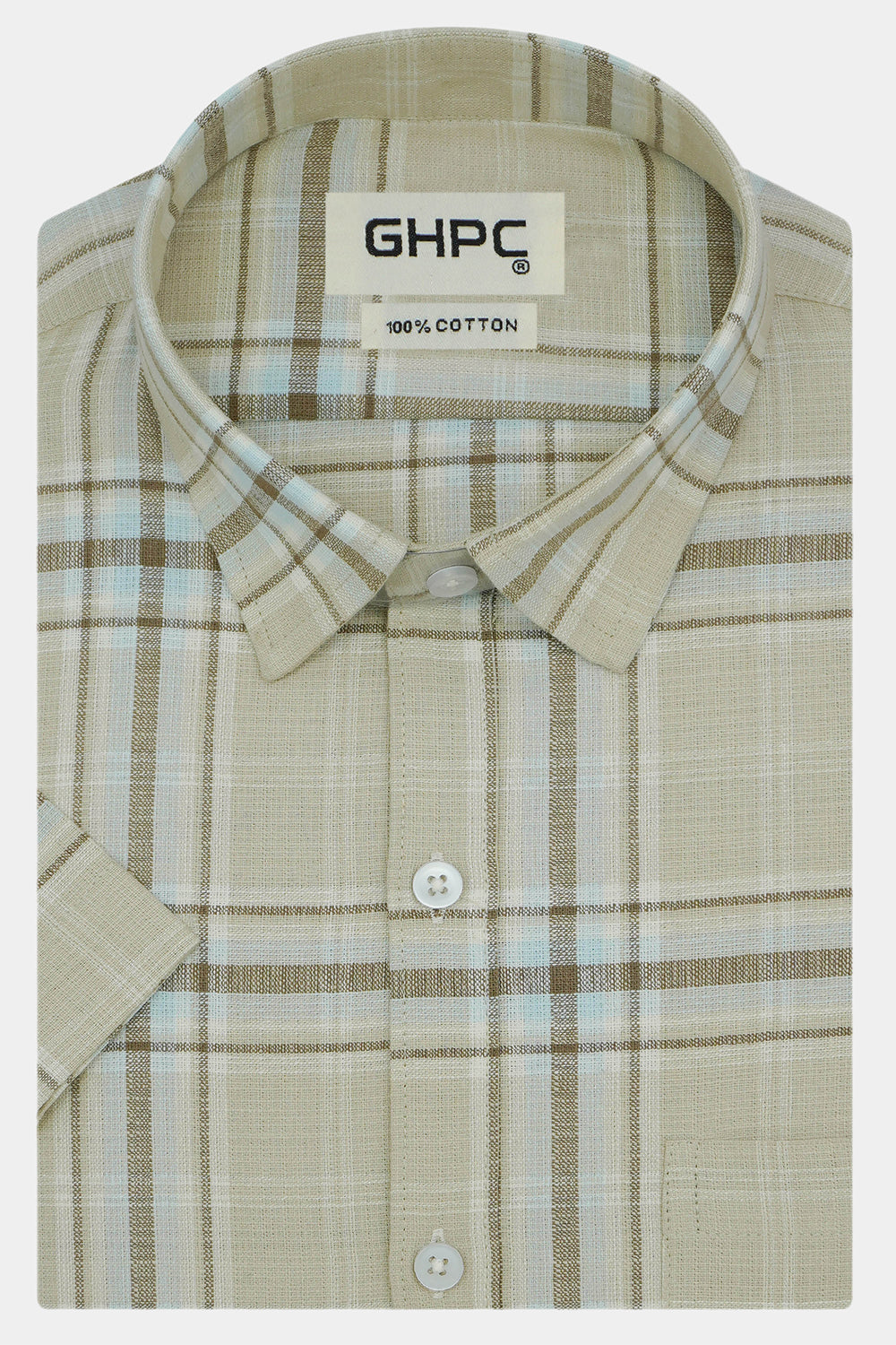 Men's 100% Cotton Checkered Half Sleeves Shirts (Brown)