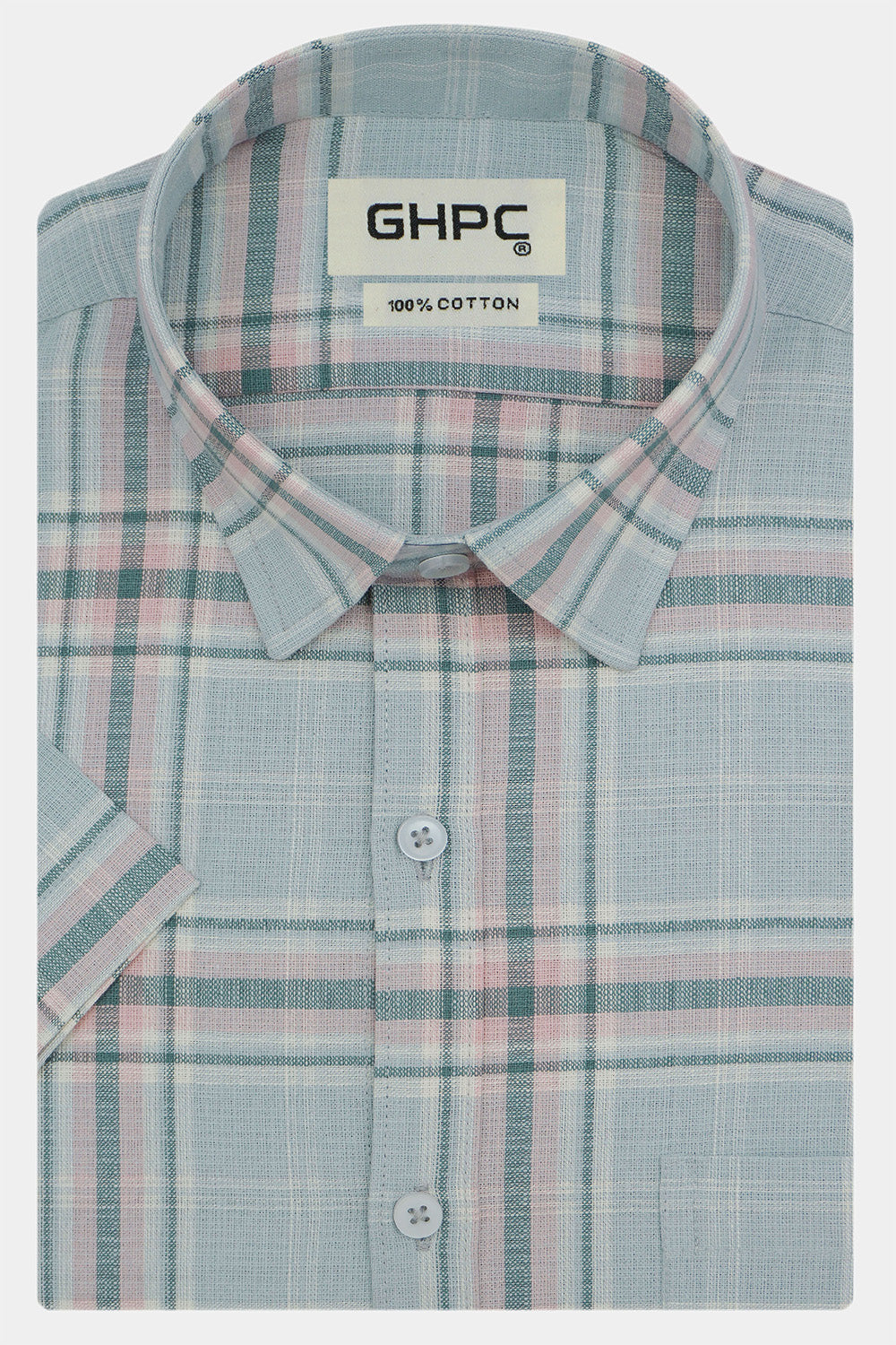 Men's 100% Cotton Checkered Half Sleeves Shirts (Blue)