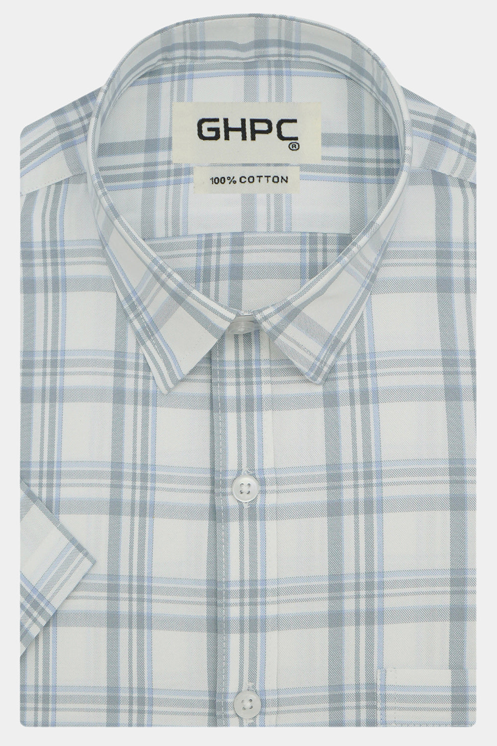 Men's 100% Cotton Checkered Half Sleeves Shirts (Grey)