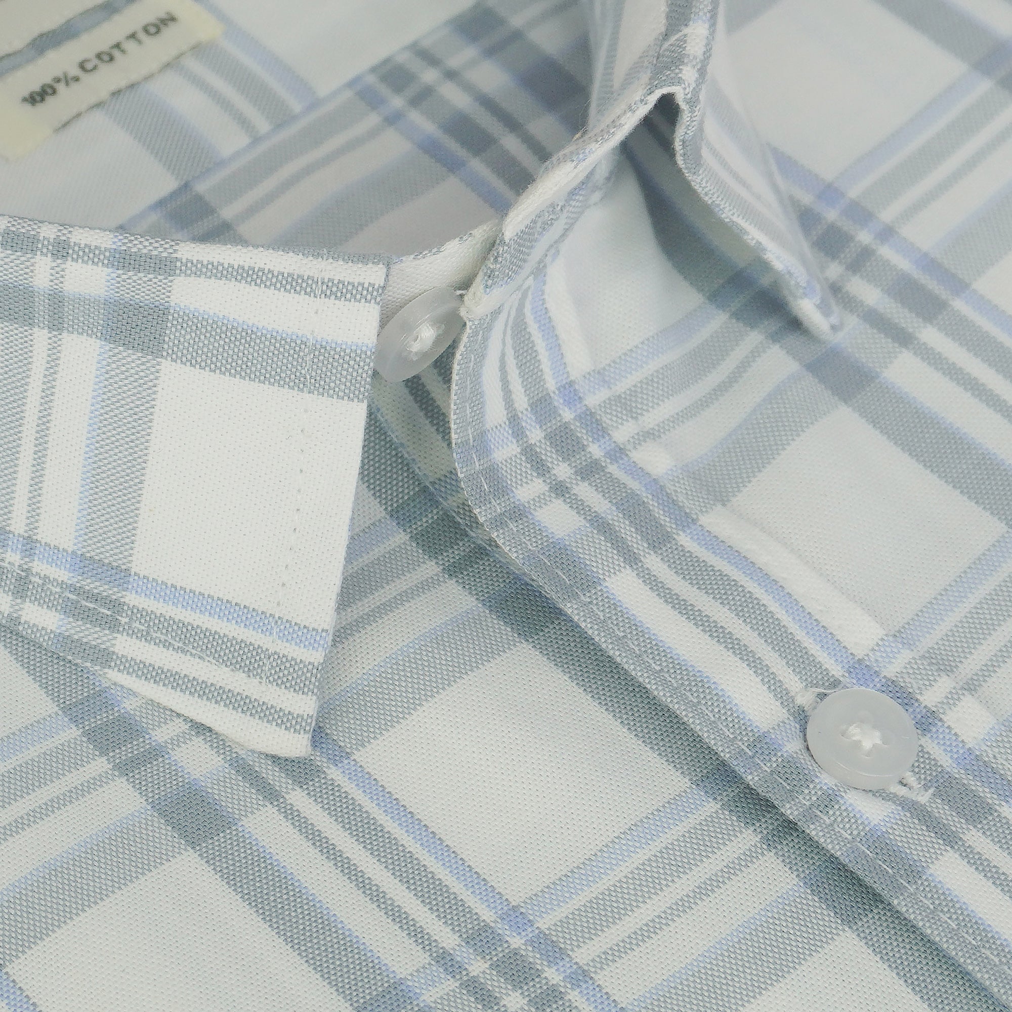Men's 100% Cotton Checkered Half Sleeves Shirts (Grey)