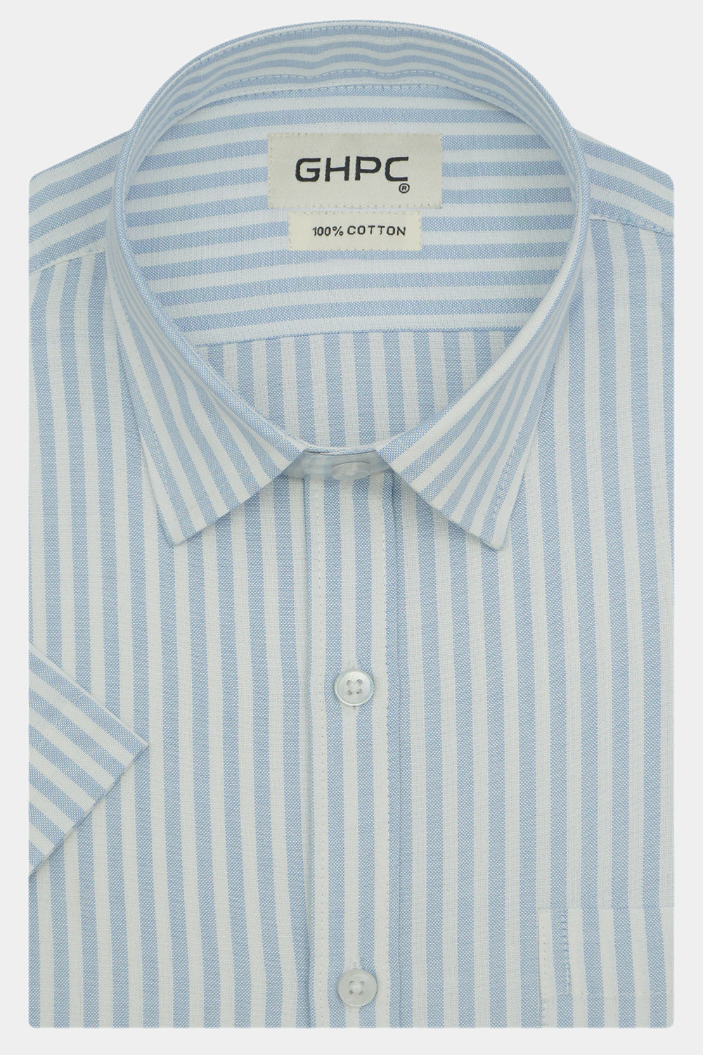 Men's 100% Cotton Striped Half Sleeves Shirts (Sky Blue)