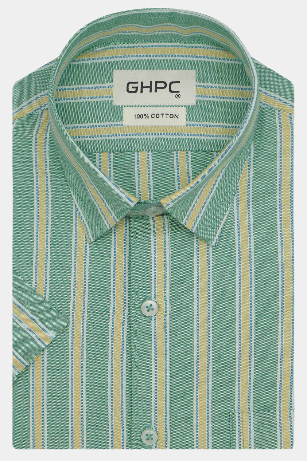Men's 100% Cotton Striped Half Sleeves Shirts (Green)