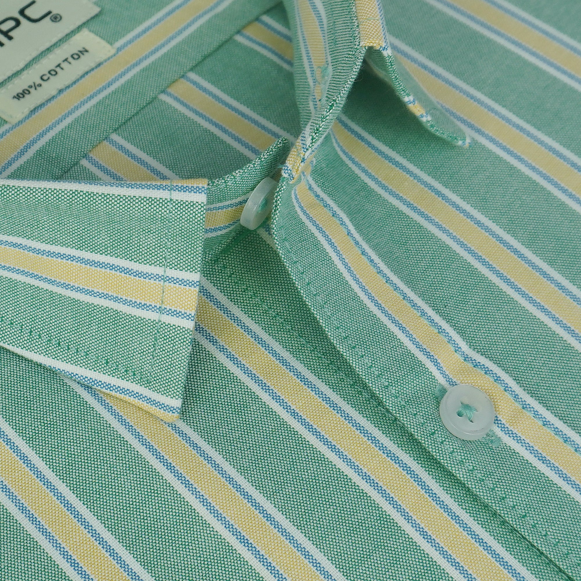 Men's 100% Cotton Striped Half Sleeves Shirts (Green)