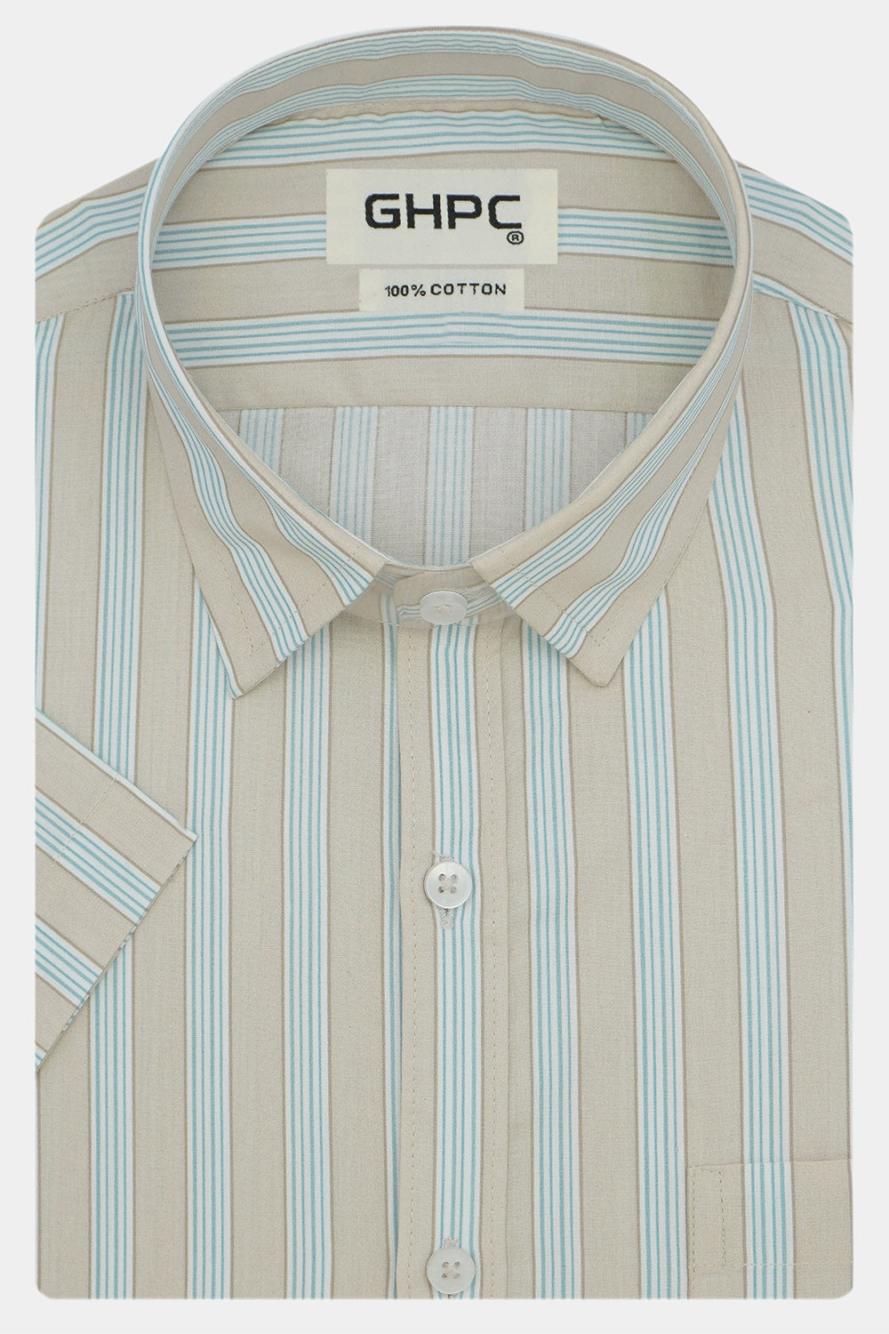 Men's 100% Cotton Striped Half Sleeves Shirts (Brown)
