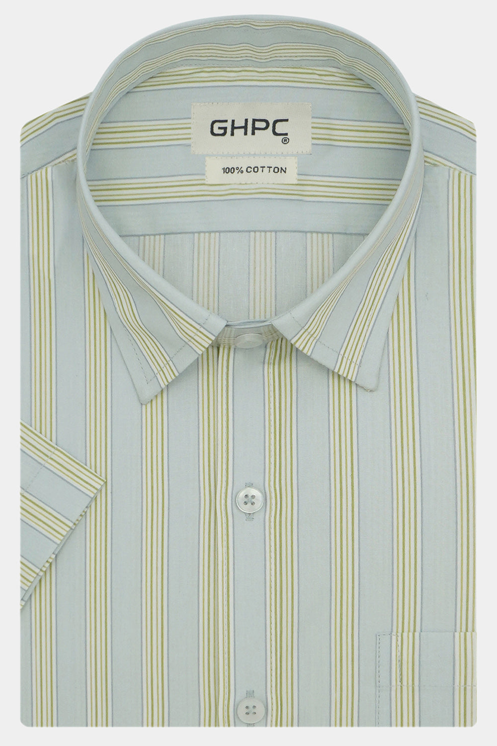 Men's 100% Cotton Striped Half Sleeves Shirts (Grey)