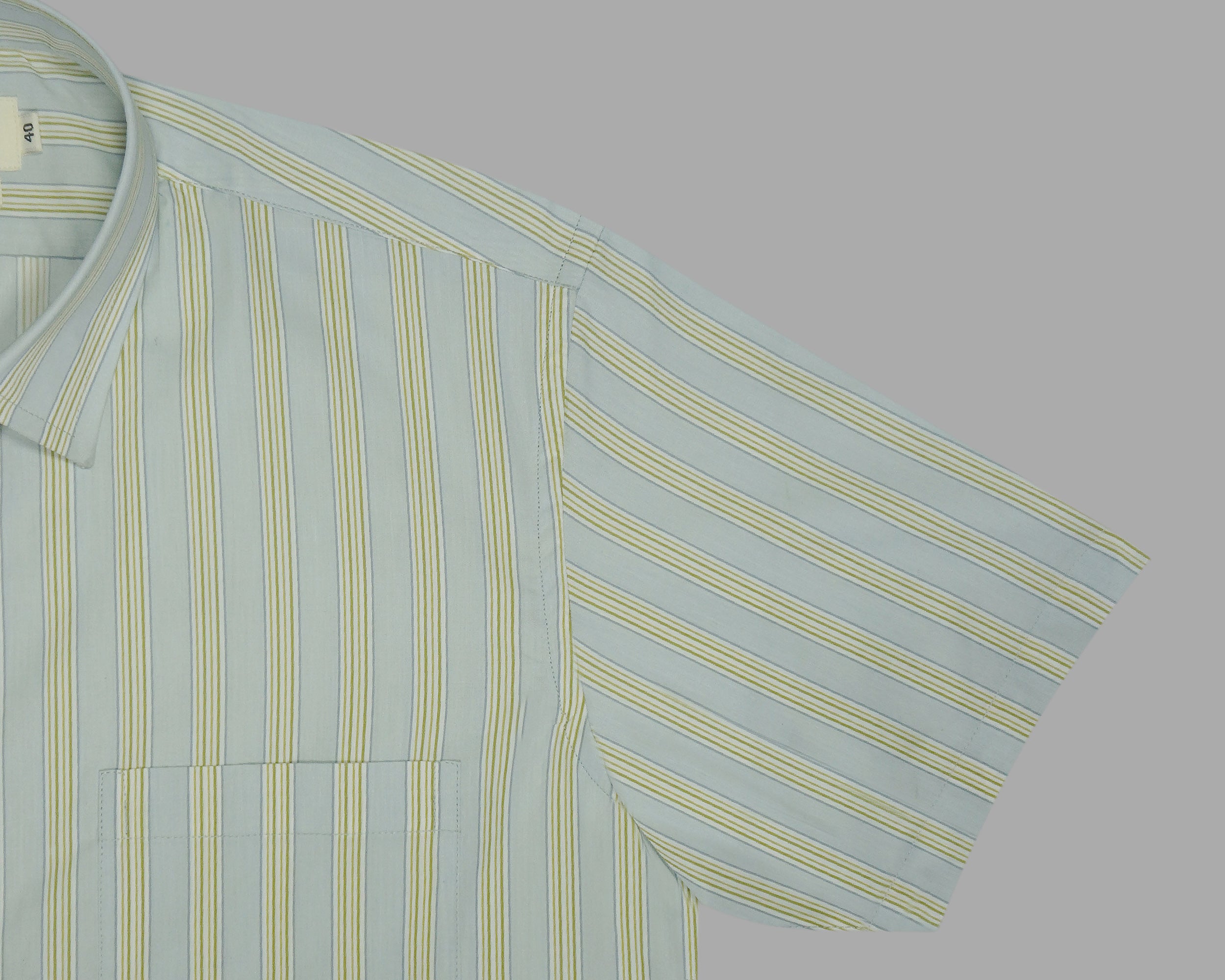 Men's 100% Cotton Striped Half Sleeves Shirts (Grey)