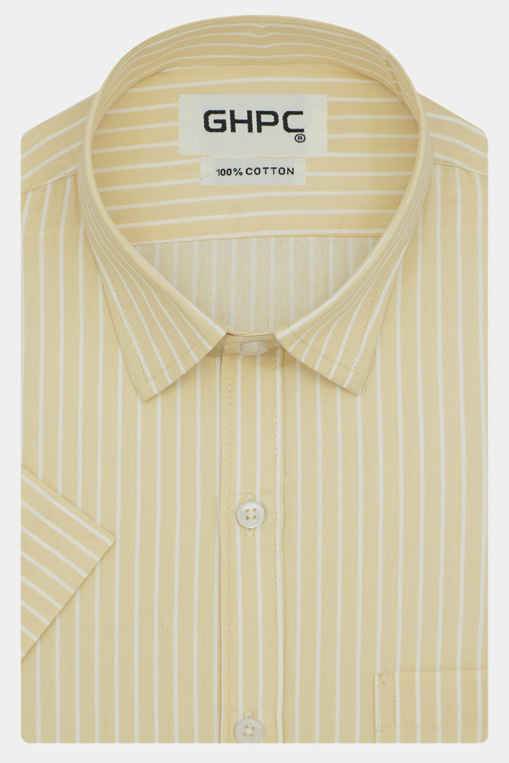 Men's 100% Cotton Striped Half Sleeves Shirts (Yellow)