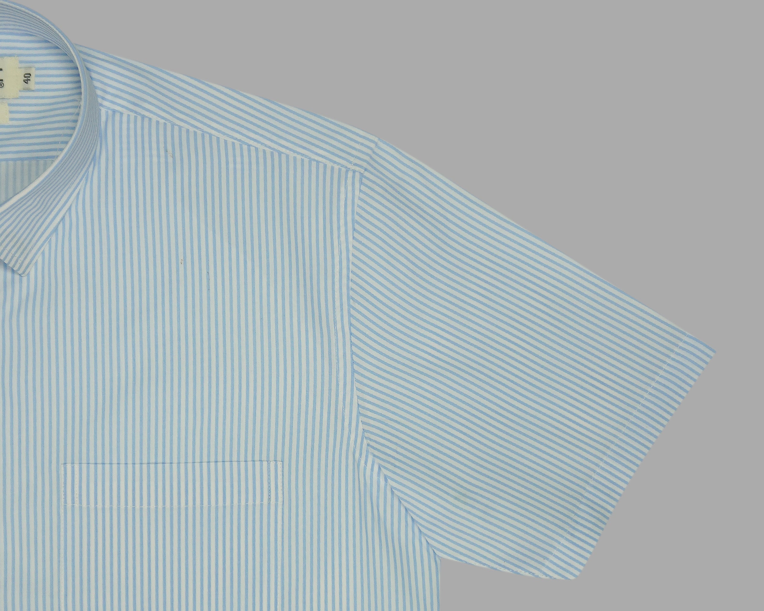 Men's 100% Cotton Striped Half Sleeves Shirts (Sky Blue)