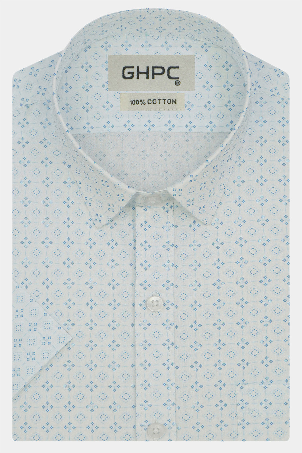 Men's 100% Cotton Printed Half Sleeves Shirts (Blue)