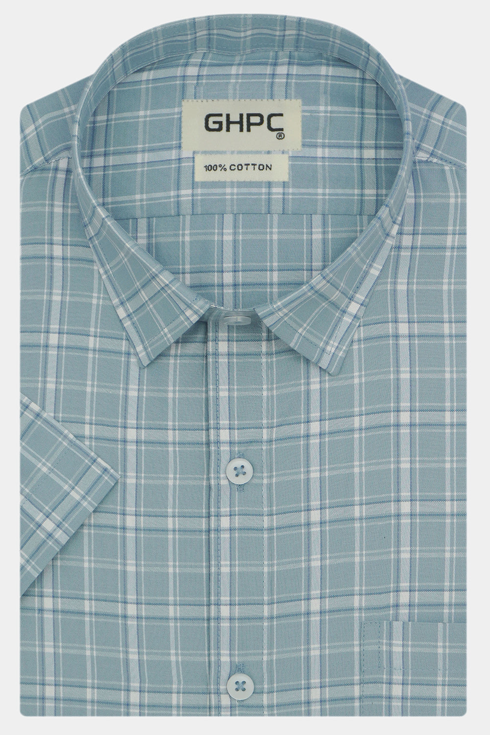 Men's 100% Cotton Checkered Half Sleeves Shirts (Blue)