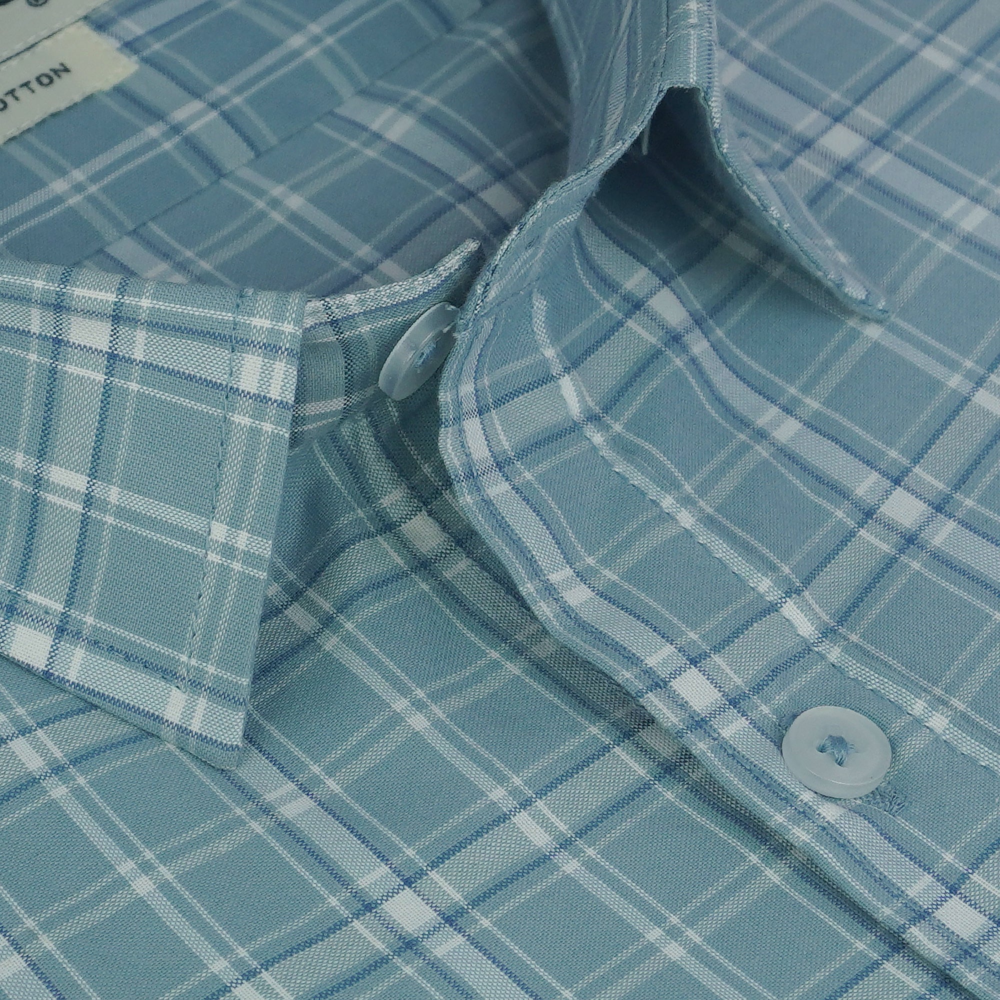 Men's 100% Cotton Checkered Half Sleeves Shirts (Blue)