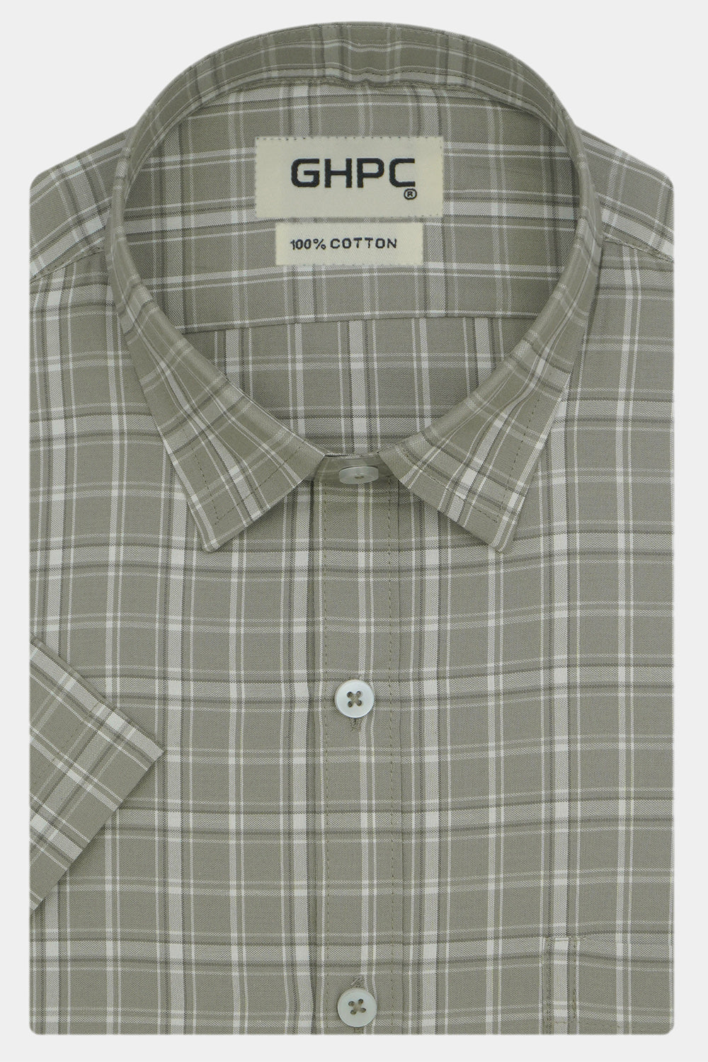 Men's 100% Cotton Checkered Half Sleeves Shirts (Grey)