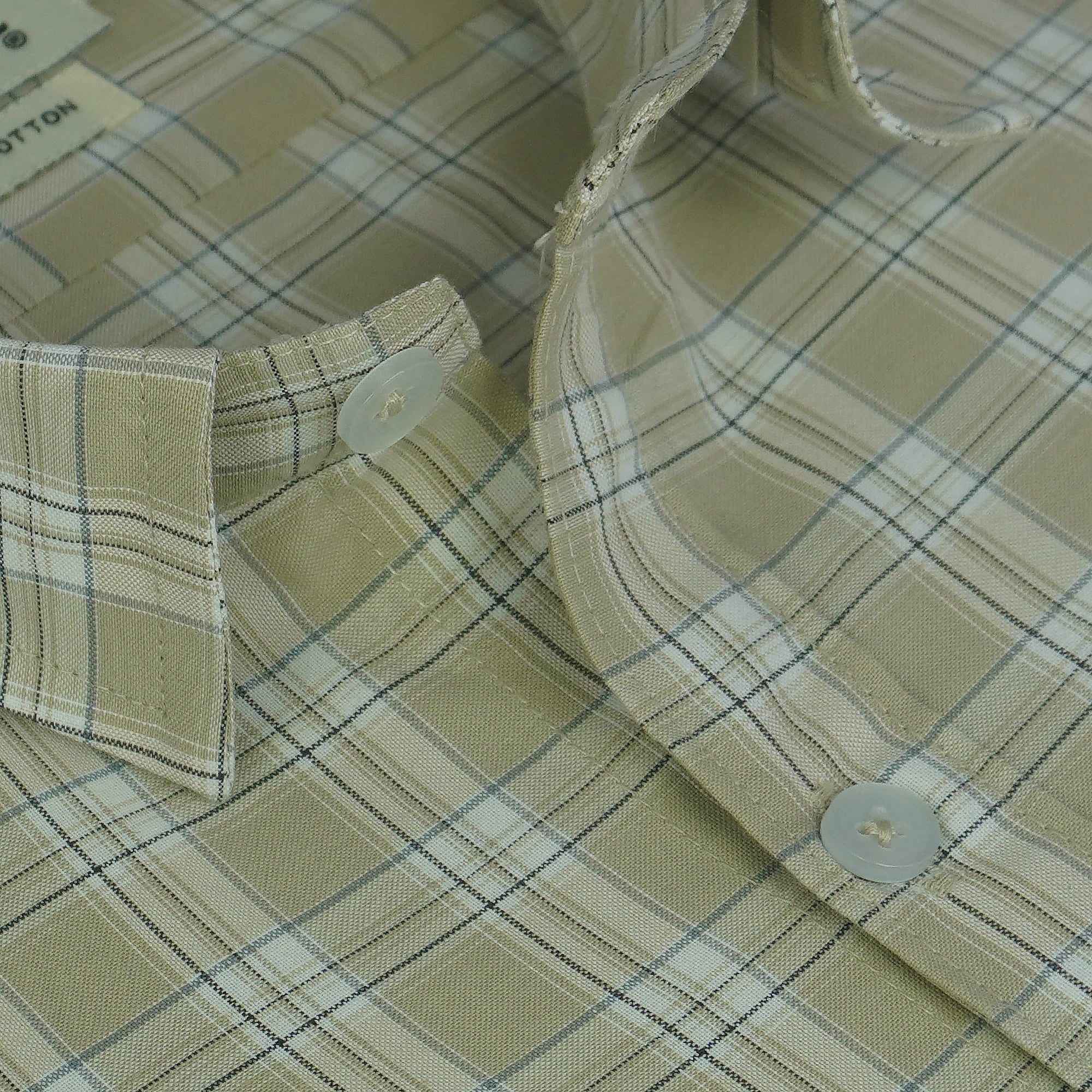 Men's 100% Cotton Checkered Half Sleeves Shirts (Khaki)