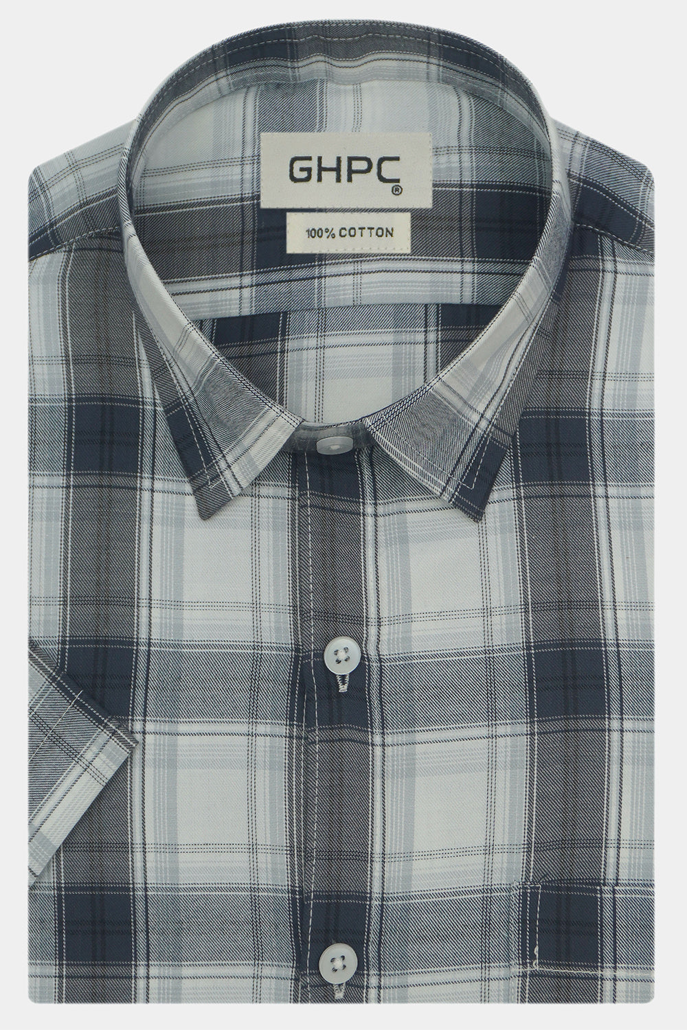 Men's 100% Cotton Checkered Half Sleeves Shirts (Black)