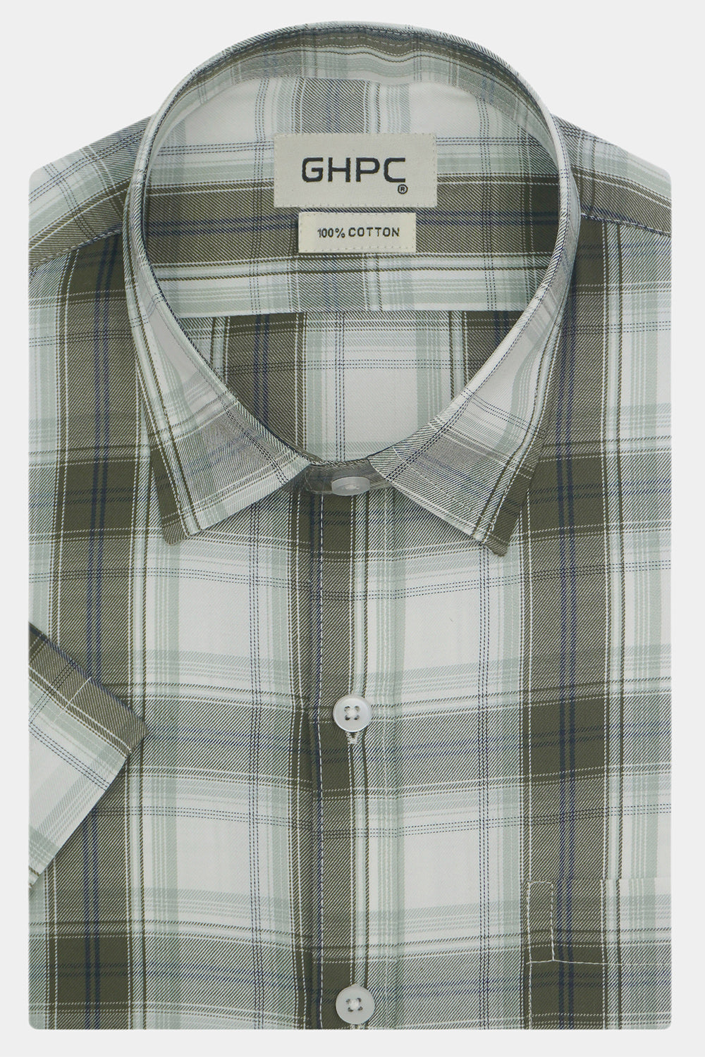 Men's 100% Cotton Checkered Half Sleeves Shirts (Green)
