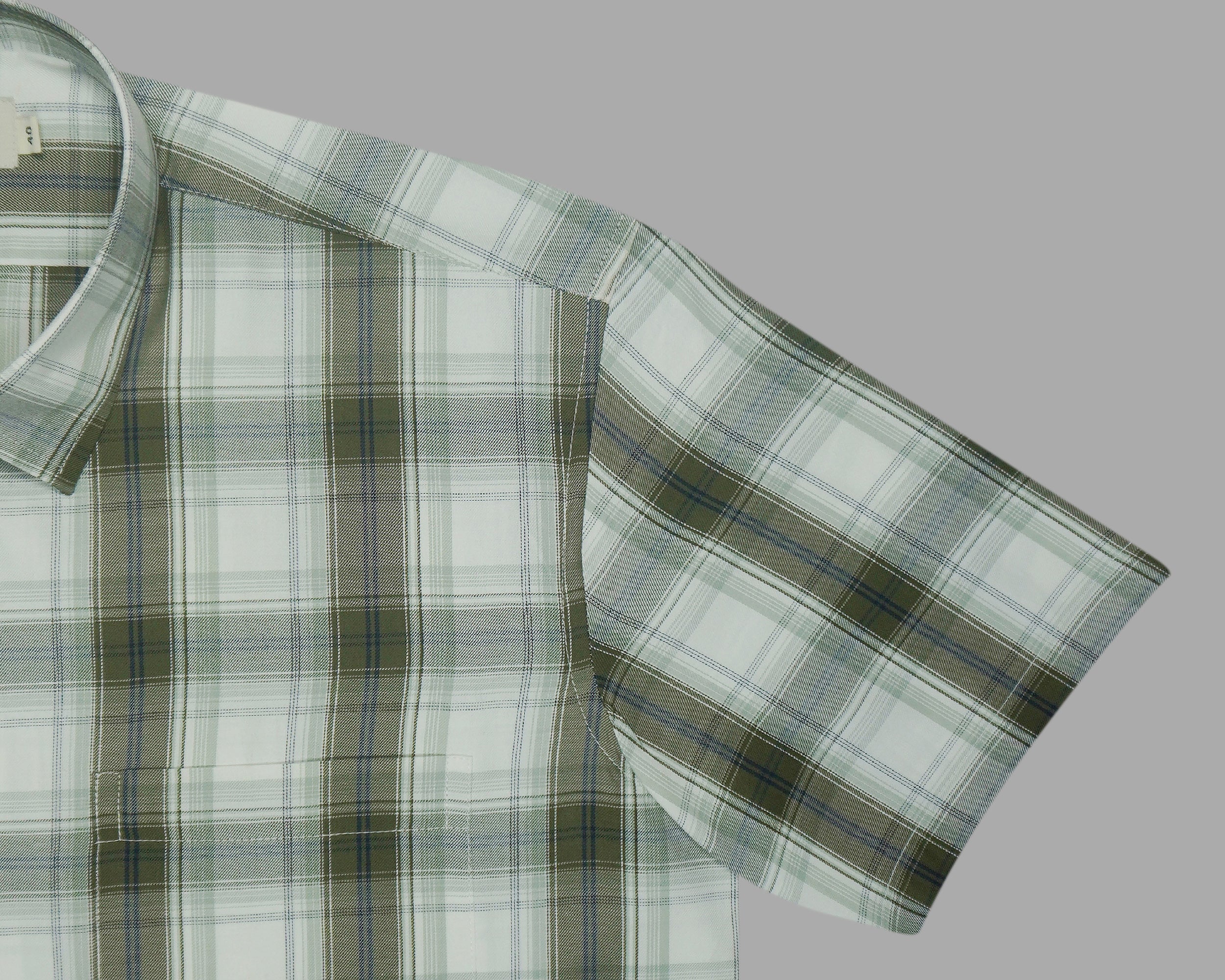 Men's 100% Cotton Checkered Half Sleeves Shirts (Green)