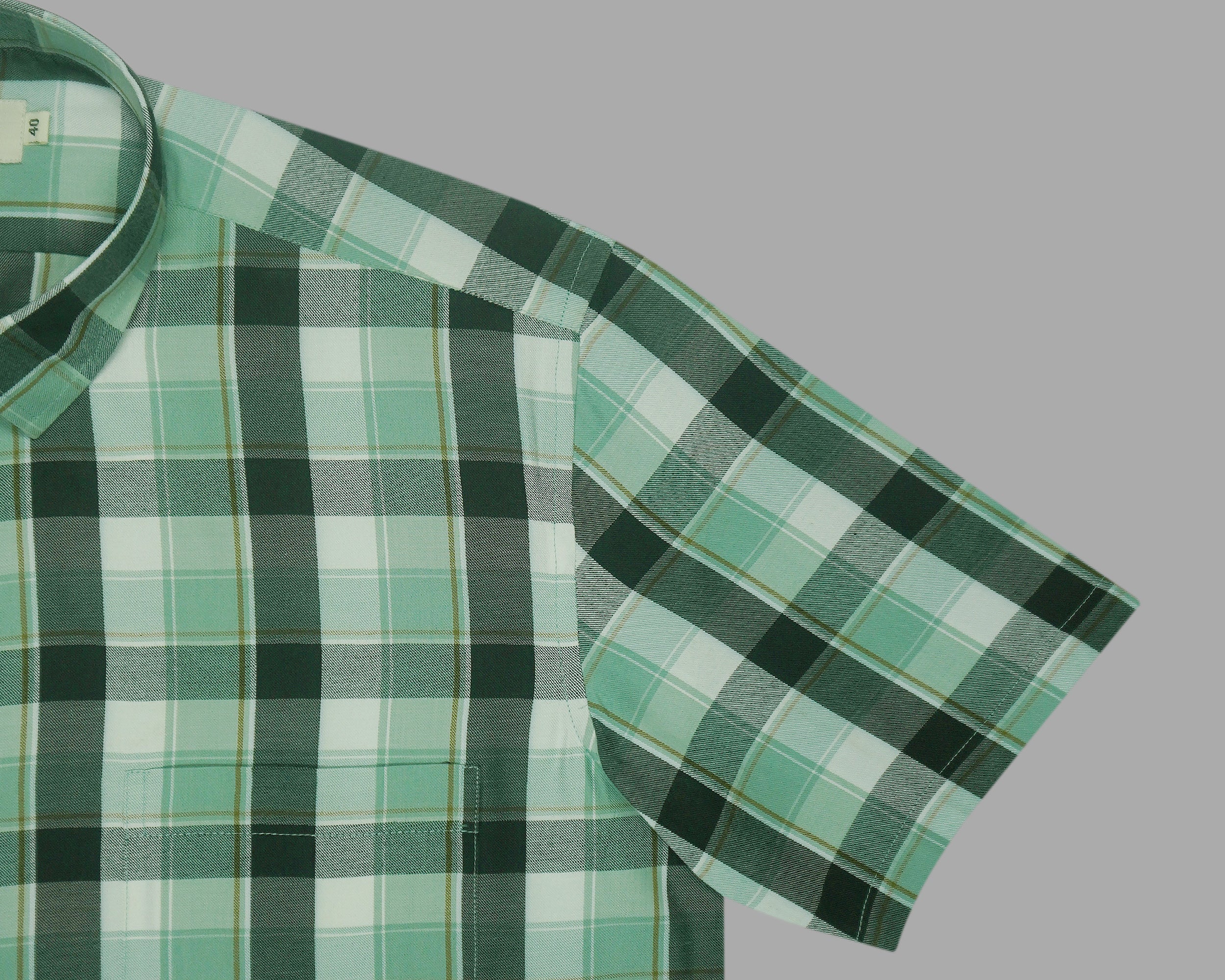 Men's 100% Cotton Checkered Half Sleeves Shirts (Green)