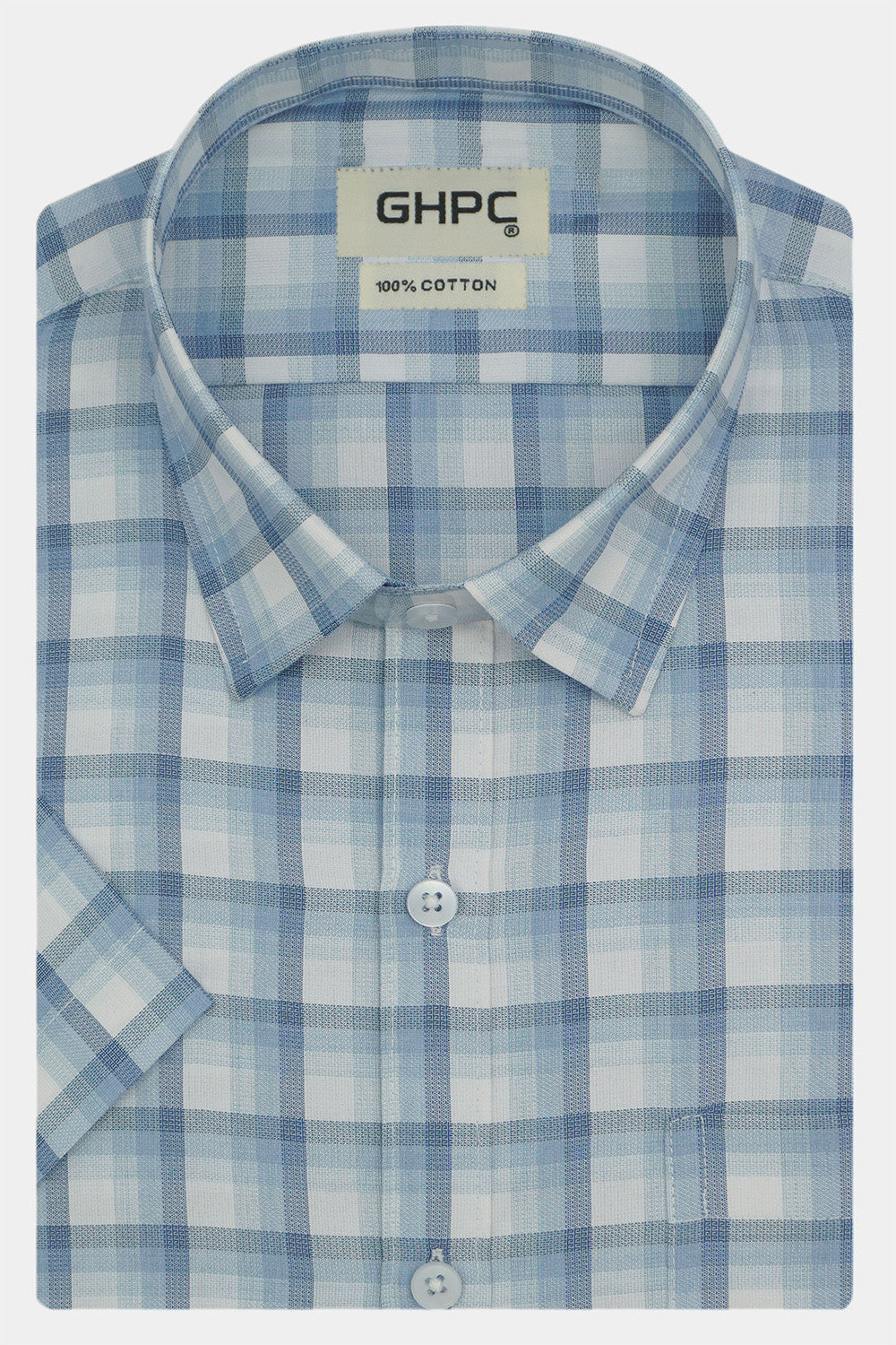 Men's 100% Cotton Checkered Half Sleeves Shirts (Blue)