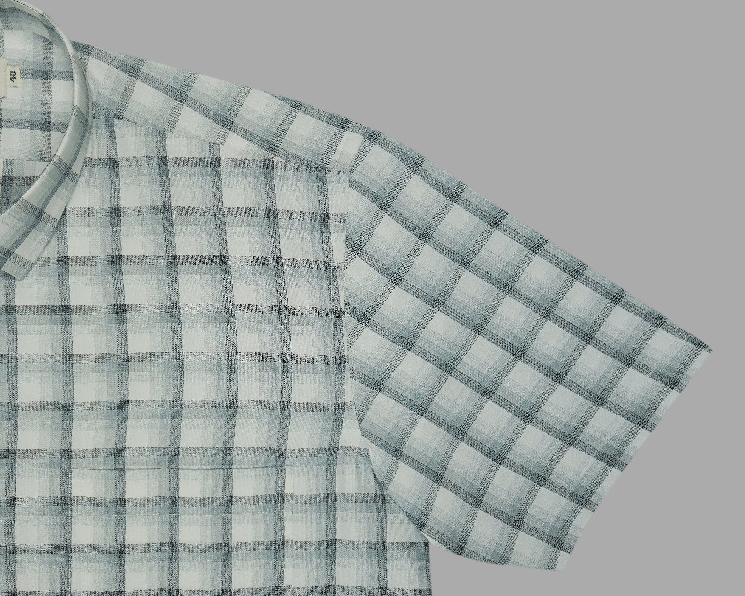Men's 100% Cotton Checkered Half Sleeves Shirts (Grey)