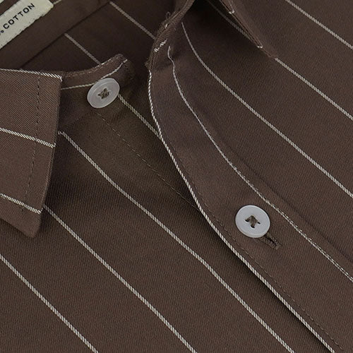 Men's 100% Cotton Chalk Striped Half Sleeves Shirt (Brown) FSH503819_4