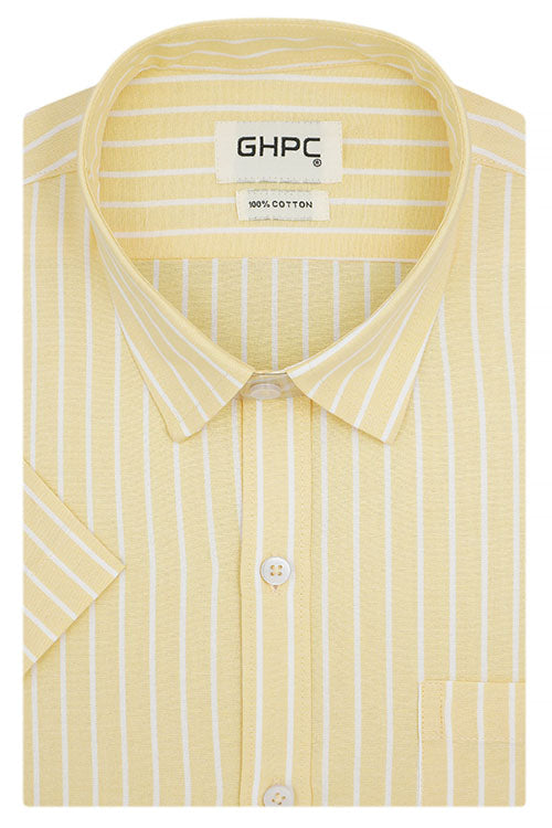 Men's 100% Cotton Chalk Striped Half Sleeves Shirt (Yellow) FSH508110_1