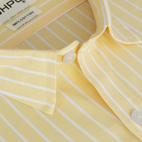 Men's 100% Cotton Chalk Striped Half Sleeves Shirt (Yellow) FSH508110_4
