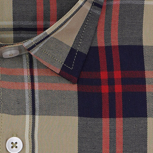 Men's 100% Cotton Plaid Checks Half Sleeves Shirt (Khaki) FSH510617_2