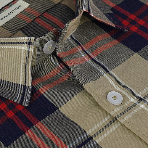 Men's 100% Cotton Plaid Checks Half Sleeves Shirt (Khaki) FSH510617_4