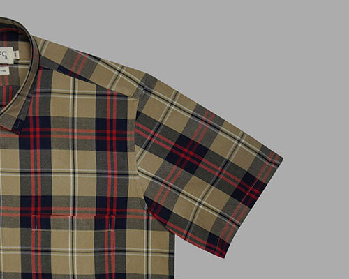 Men's 100% Cotton Plaid Checks Half Sleeves Shirt (Khaki) FSH510617_5