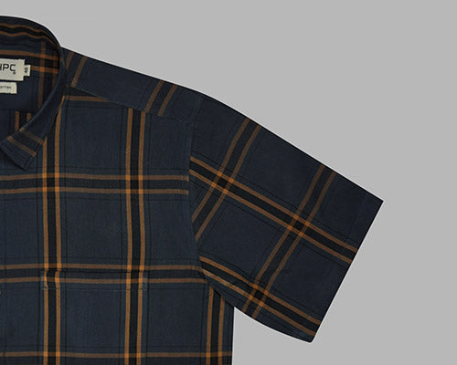 Men's 100% Cotton Windowpane Checks Half Sleeves Shirt (Blue) FSH510747_5