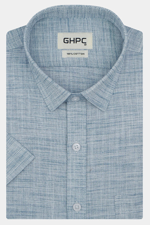 Men's 100% Cotton Self Design Half Sleeves Shirt (Blue)