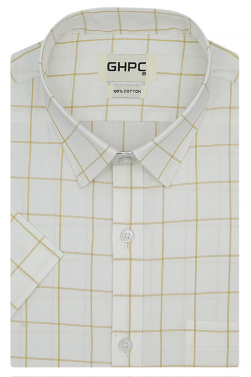 Men's 100% Cotton Graph Checkered Half Sleeves Shirt (White) FSH511901_1