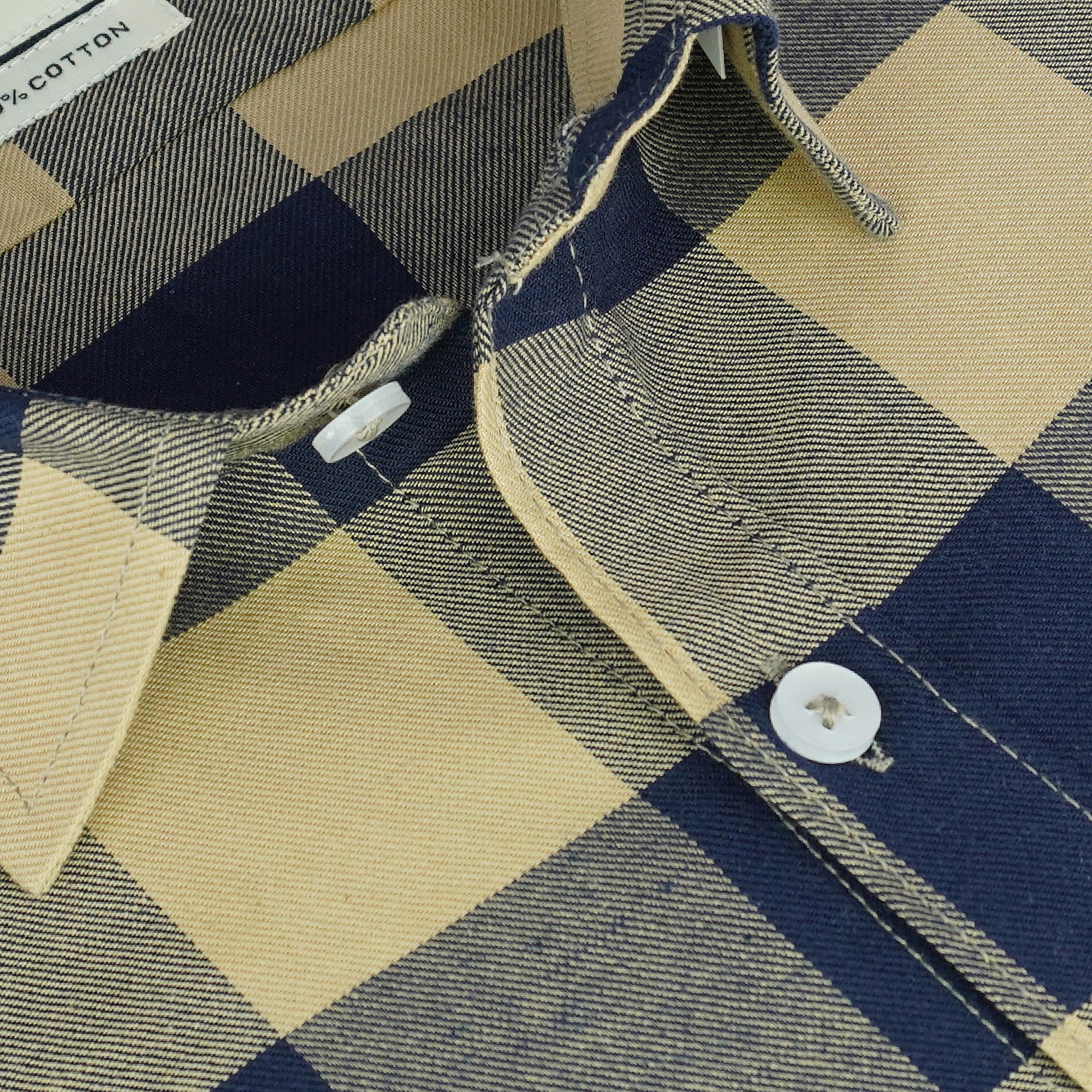 Men's 100% Cotton Checkered Half Sleeves Shirt (Khaki)