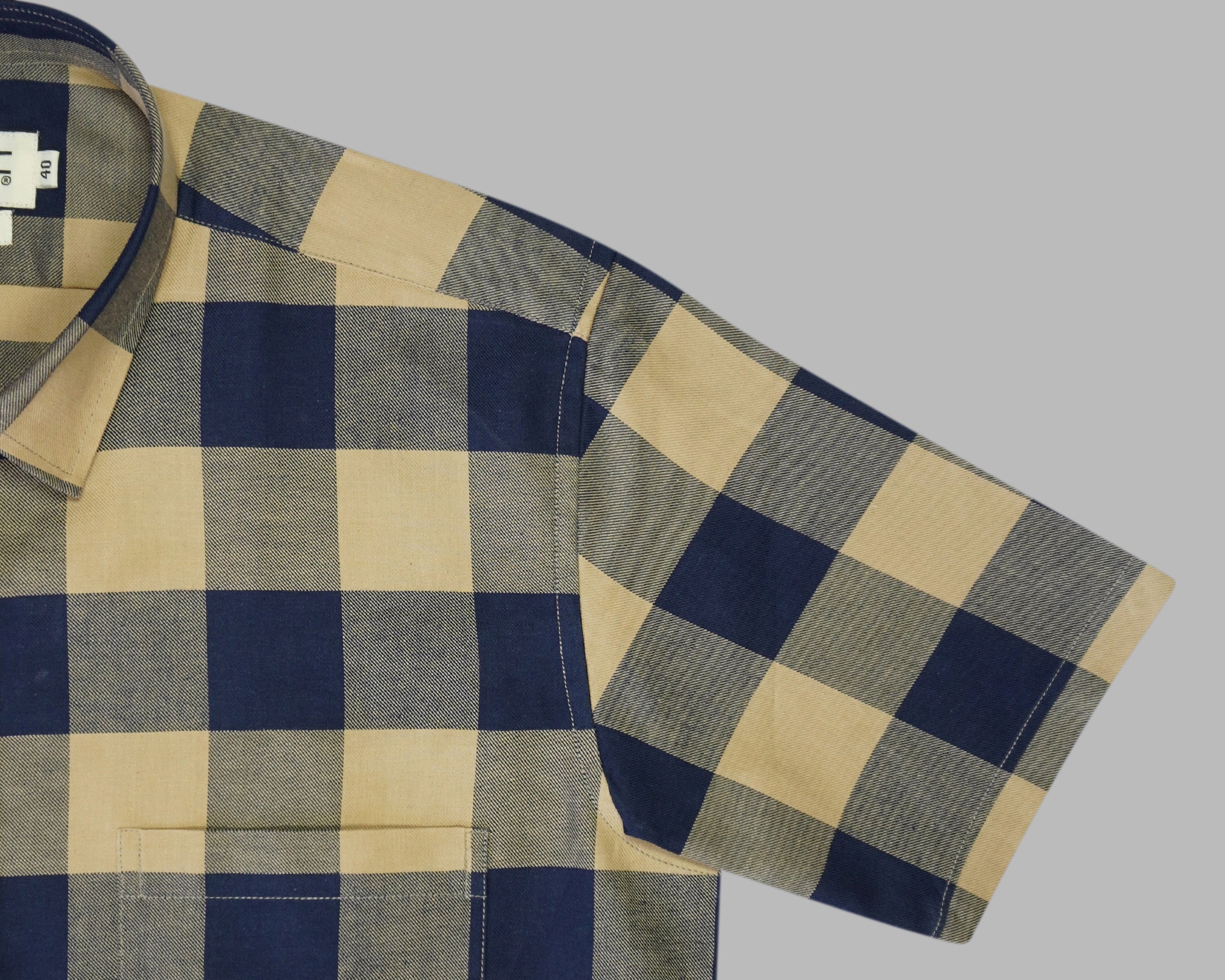 Men's 100% Cotton Checkered Half Sleeves Shirt (Khaki)