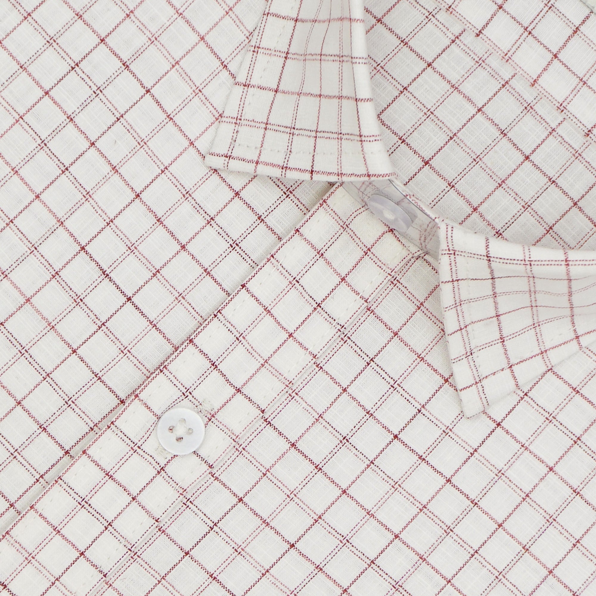 Men's Cotton Linen Checkered Half Sleeves Shirt (Red)