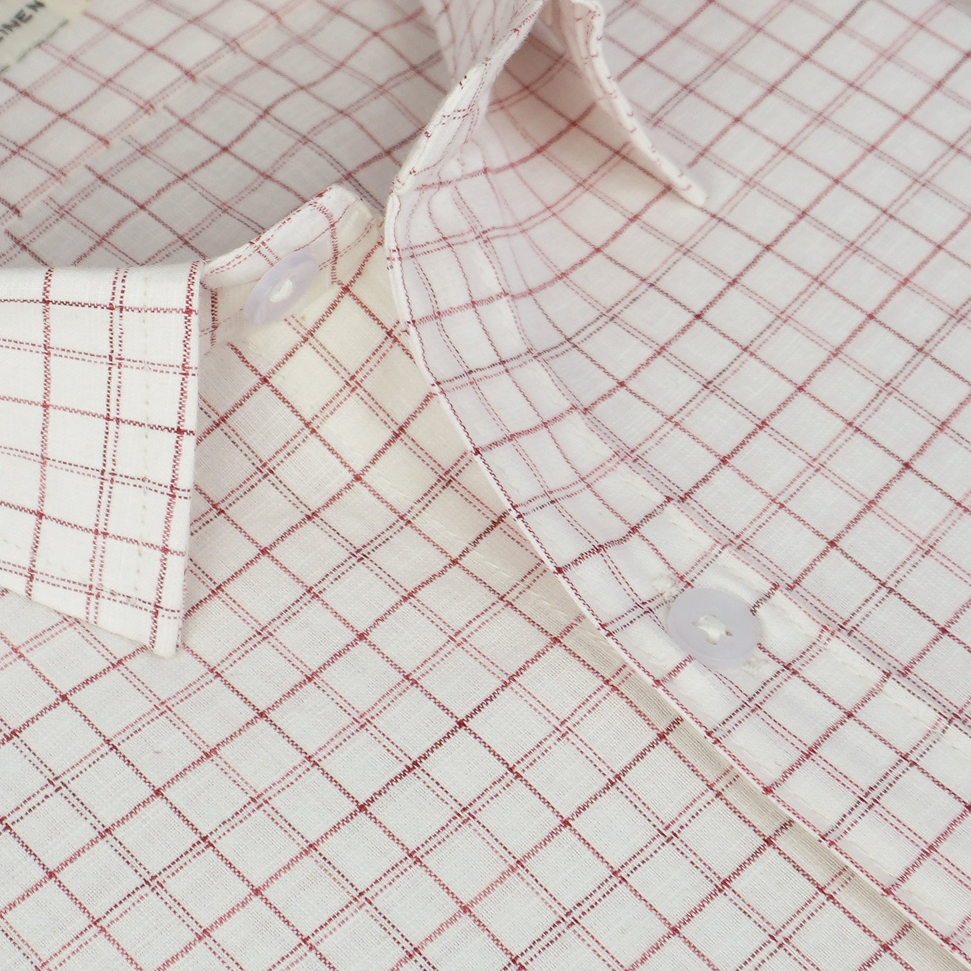 Men's Cotton Linen Checkered Half Sleeves Shirt (Red)