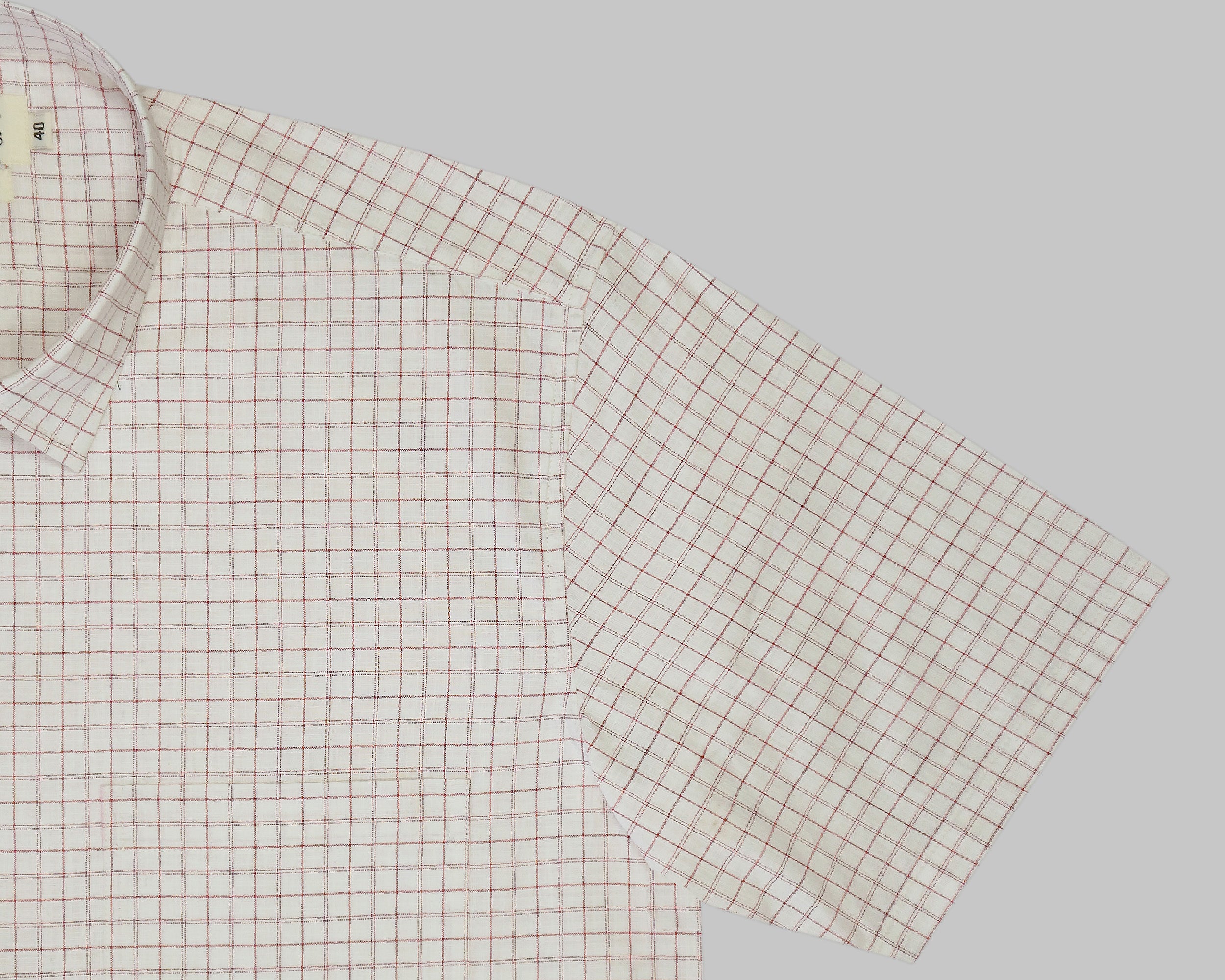 Men's Cotton Linen Checkered Half Sleeves Shirt (Red)