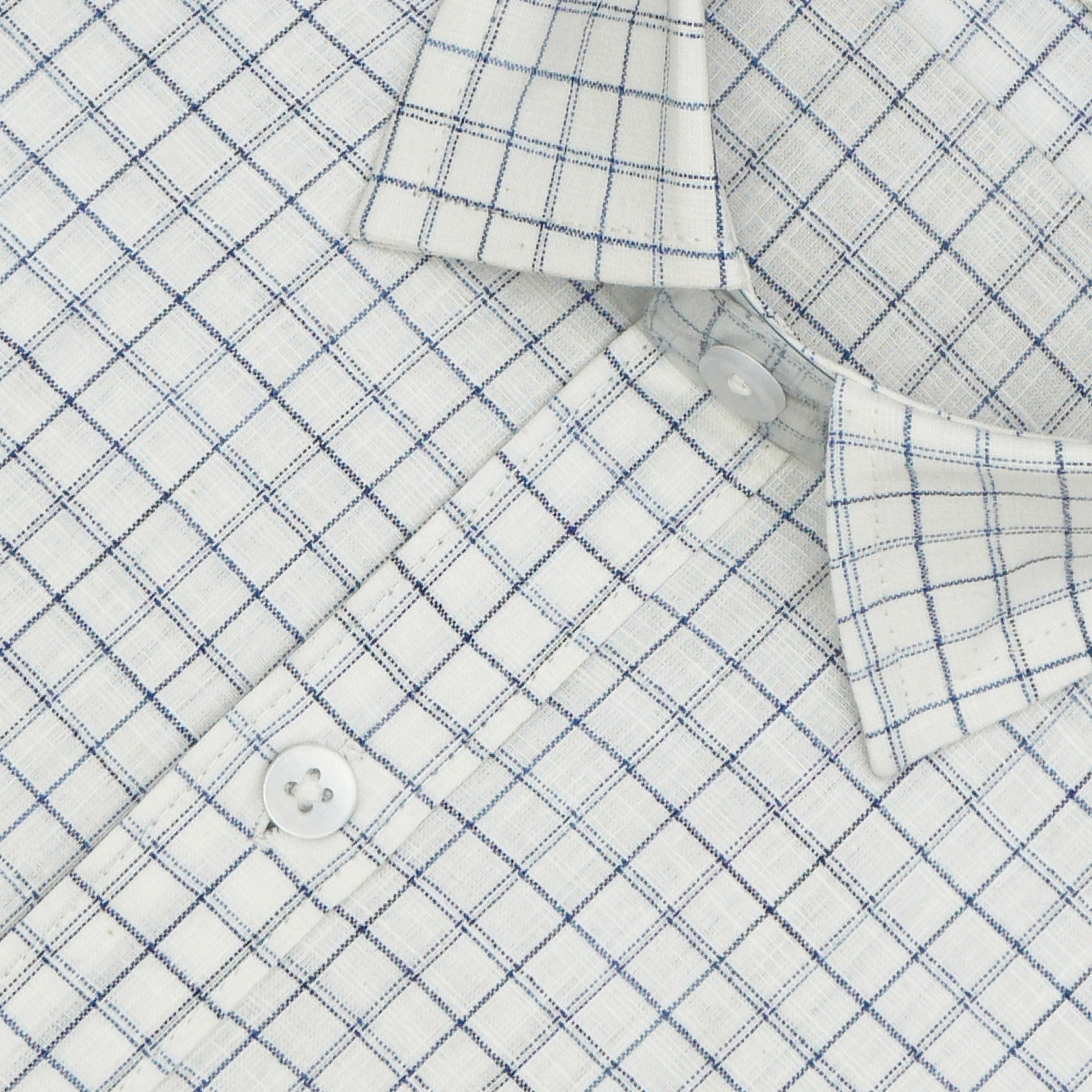 Men's Cotton Linen Checkered Half Sleeves Shirt (Blue)