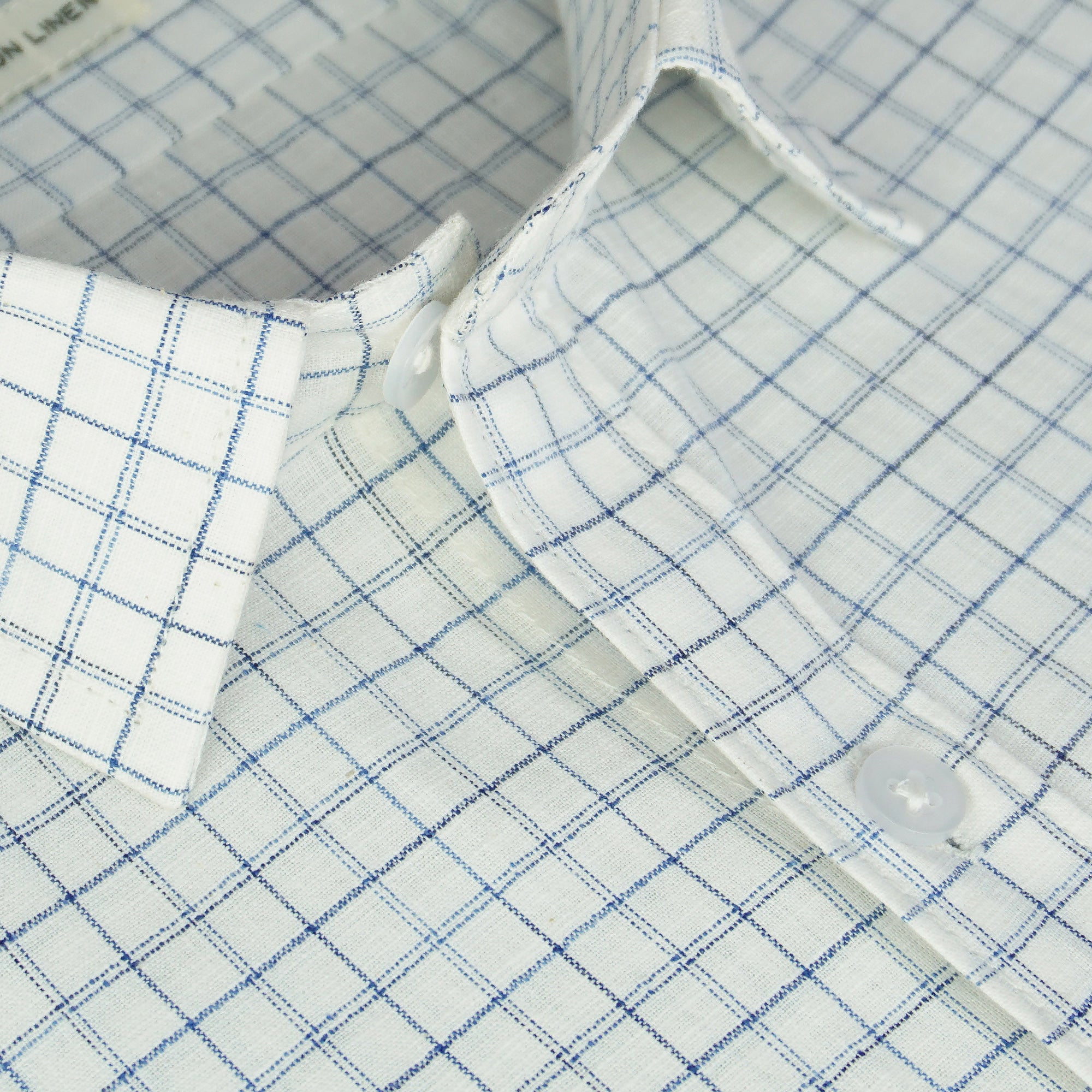 Men's Cotton Linen Checkered Half Sleeves Shirt (Blue)